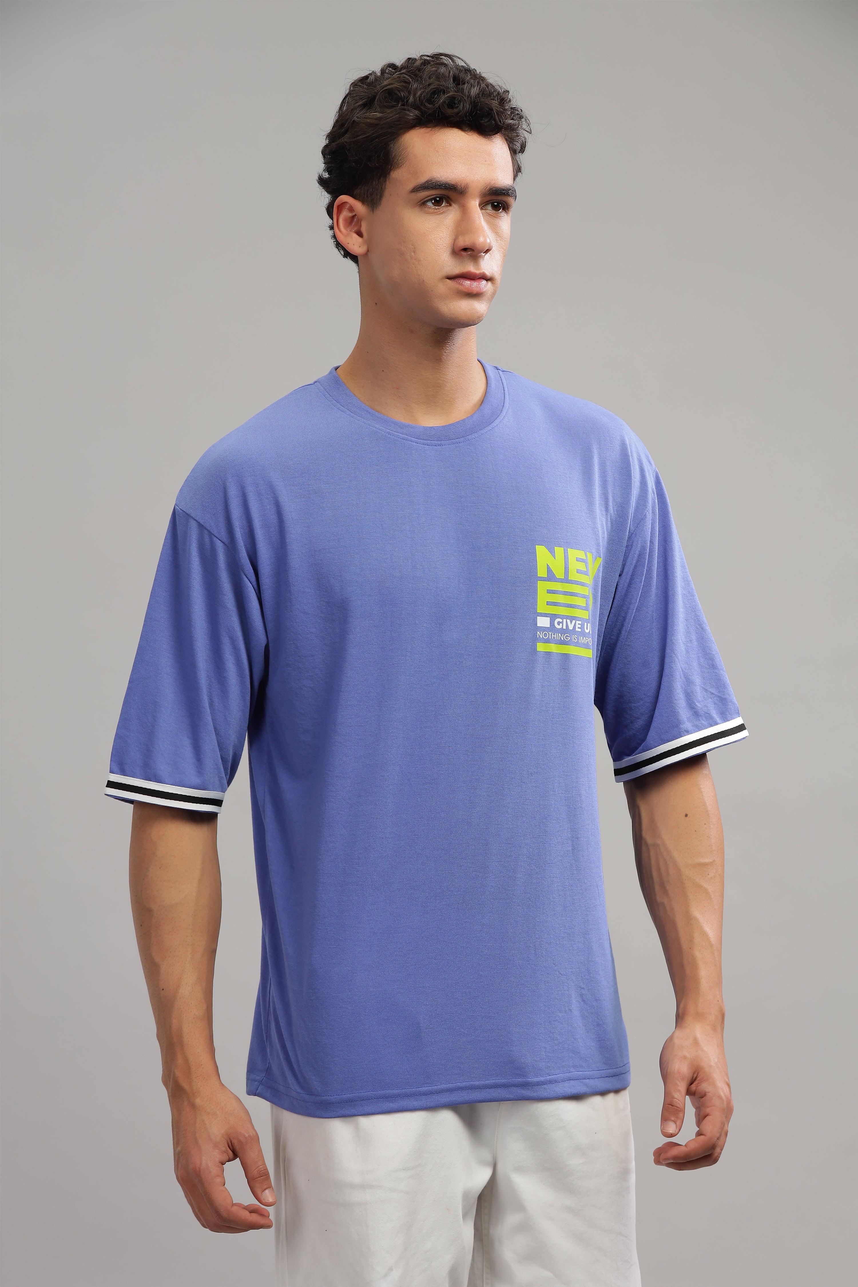 Blue Oversized "Never Give up" T-Shirt