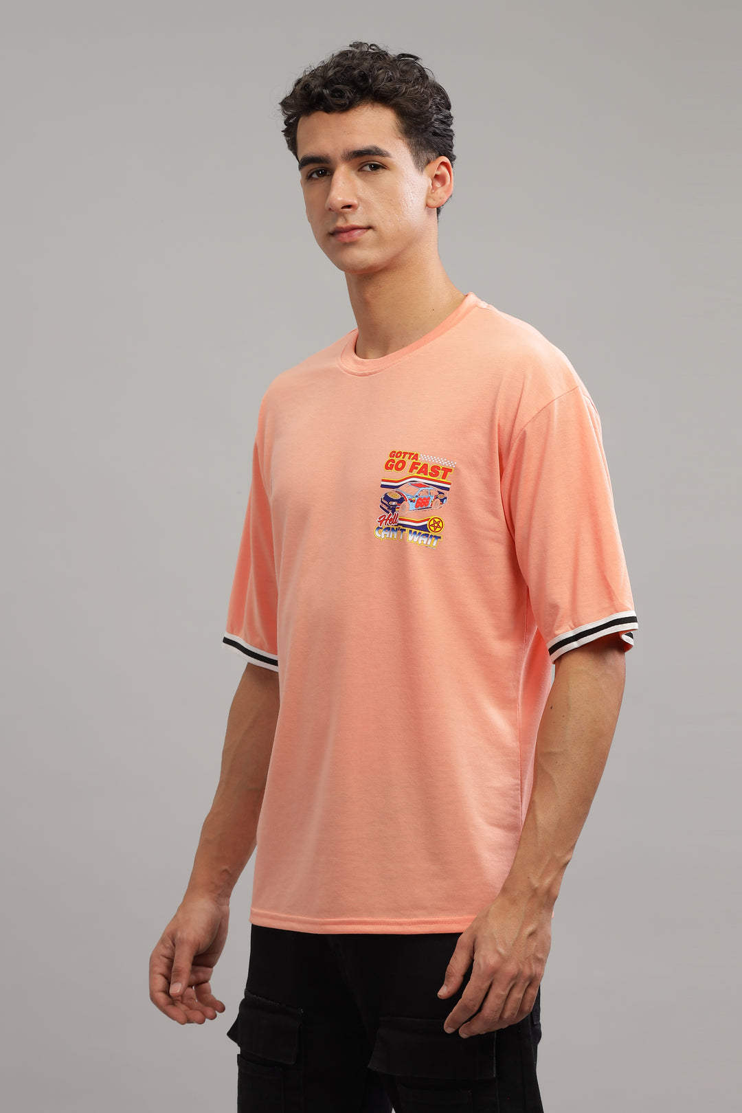 Coral Oversized Go Fast Print White Tapping T-Shirt