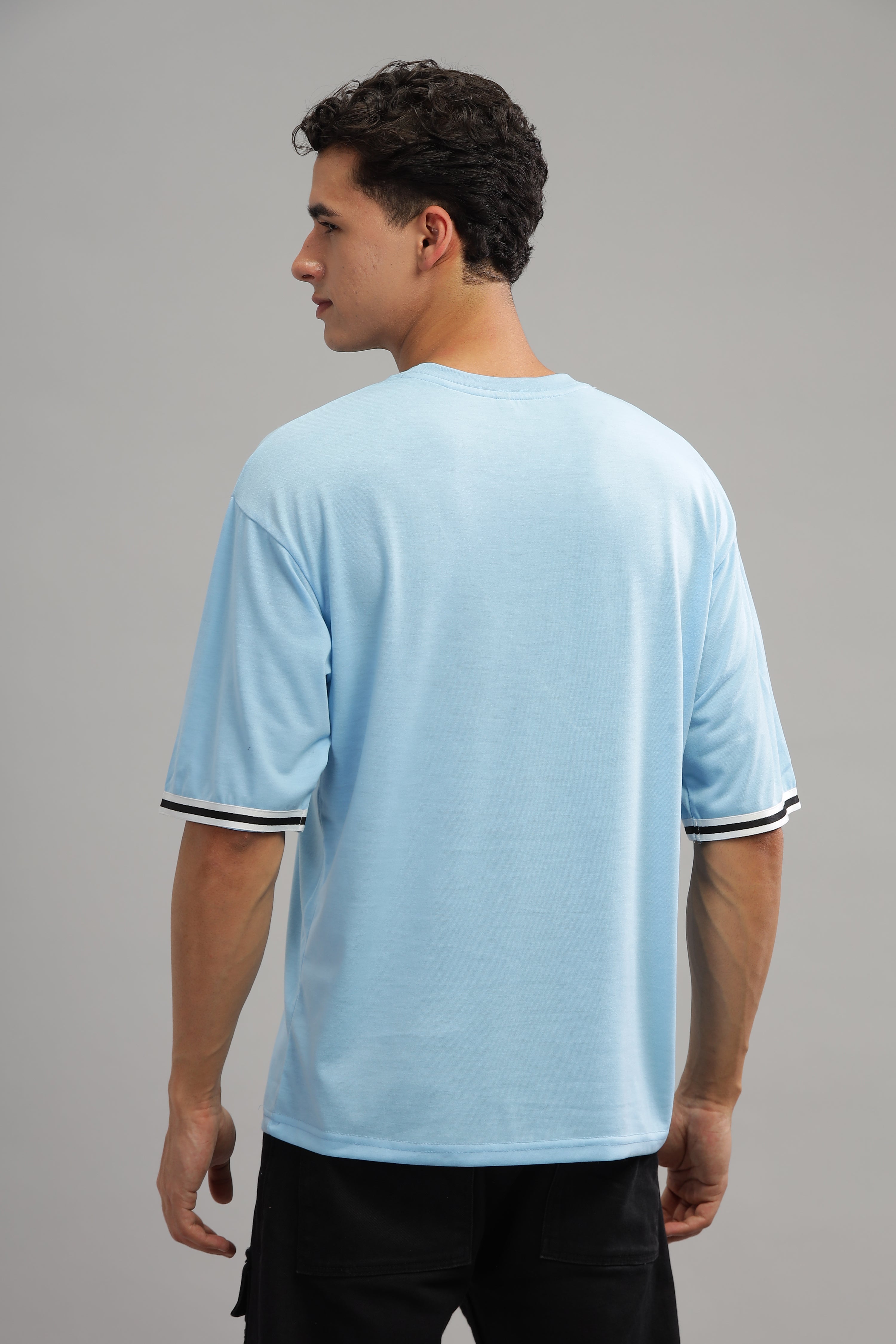 Sky Blue Oversized "Brain Wash Print" Tapping T-Shirt