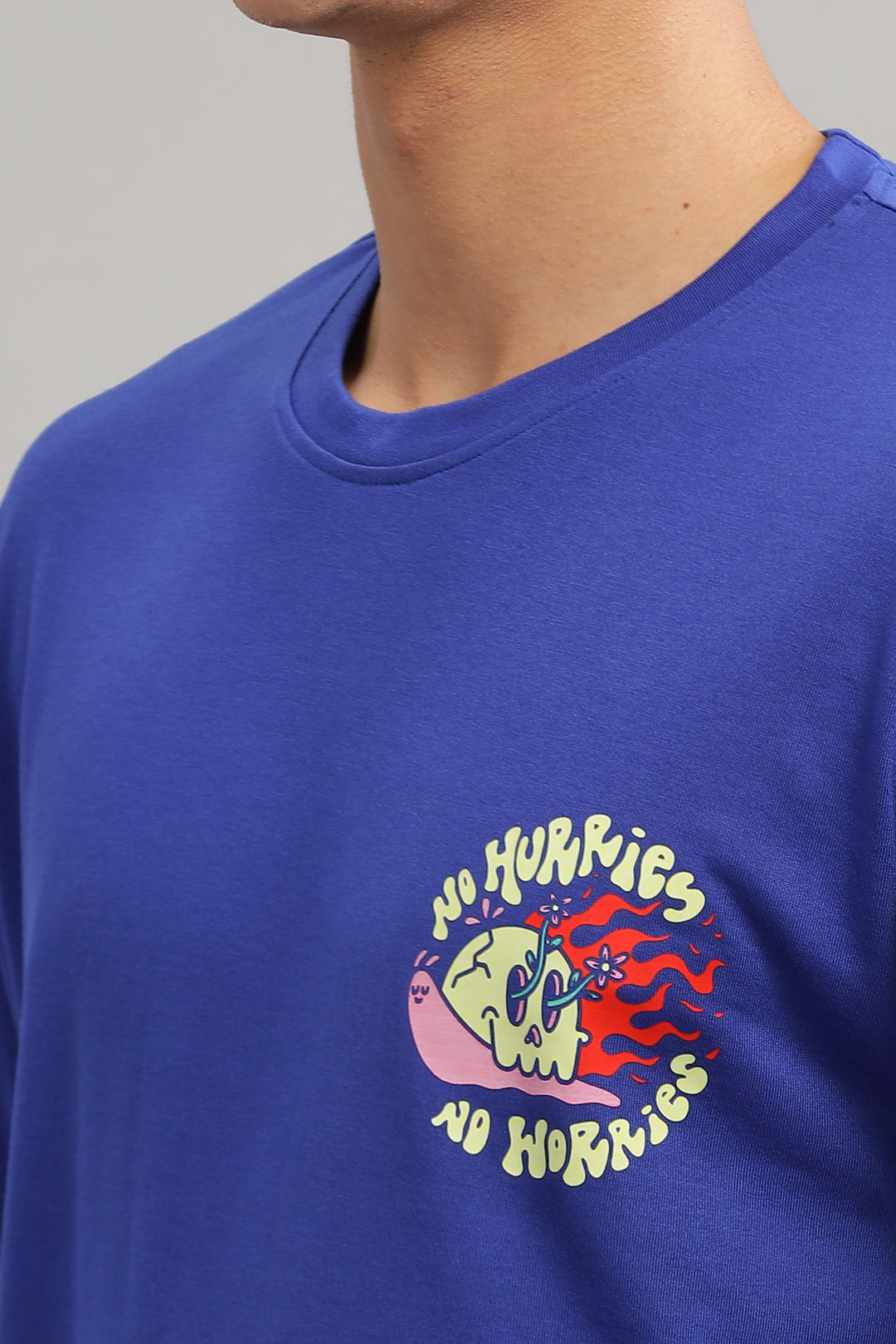 Blue Oversized "No Worries & No Hurries" T-Shirt