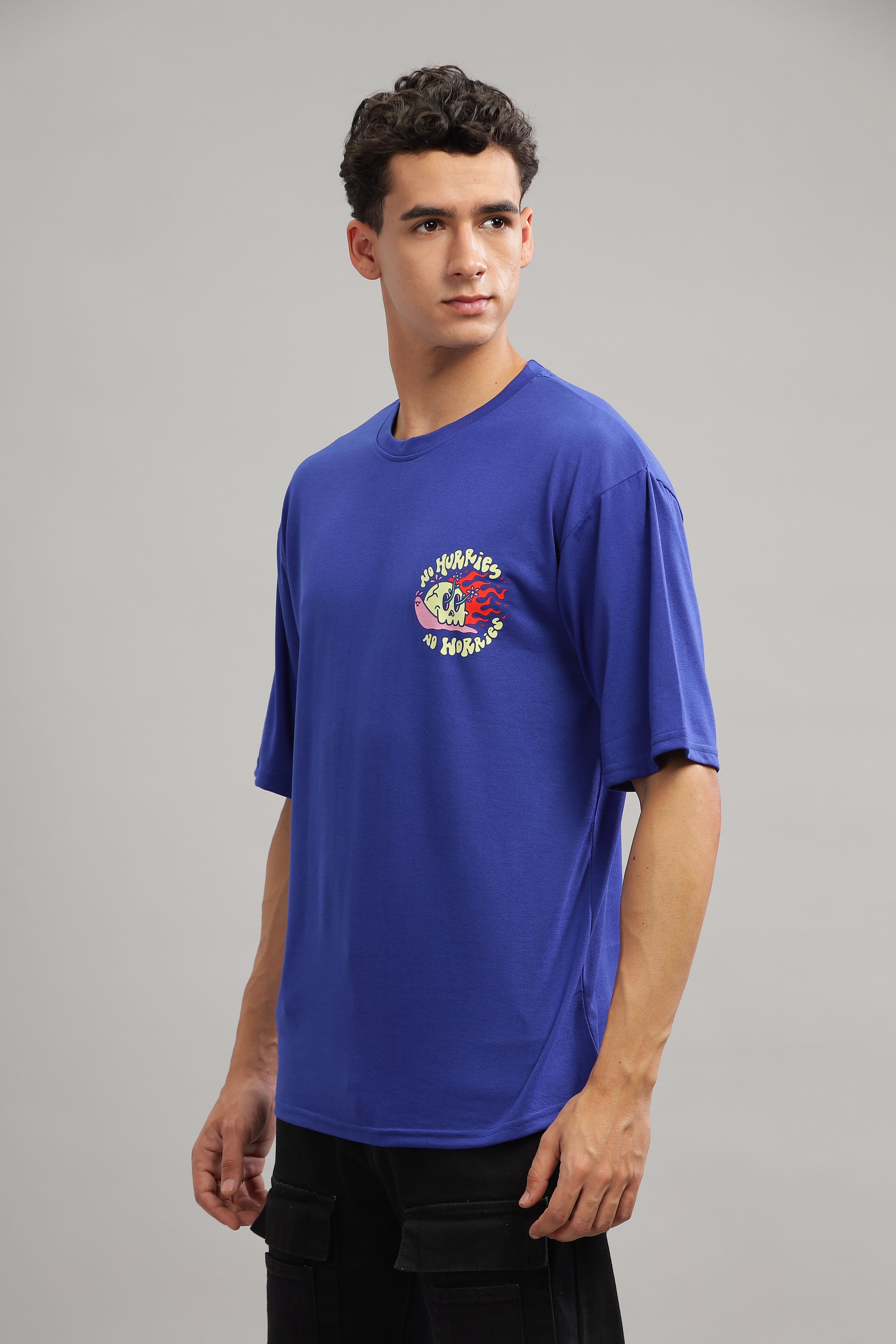 Blue Oversized "No Worries & No Hurries" T-Shirt