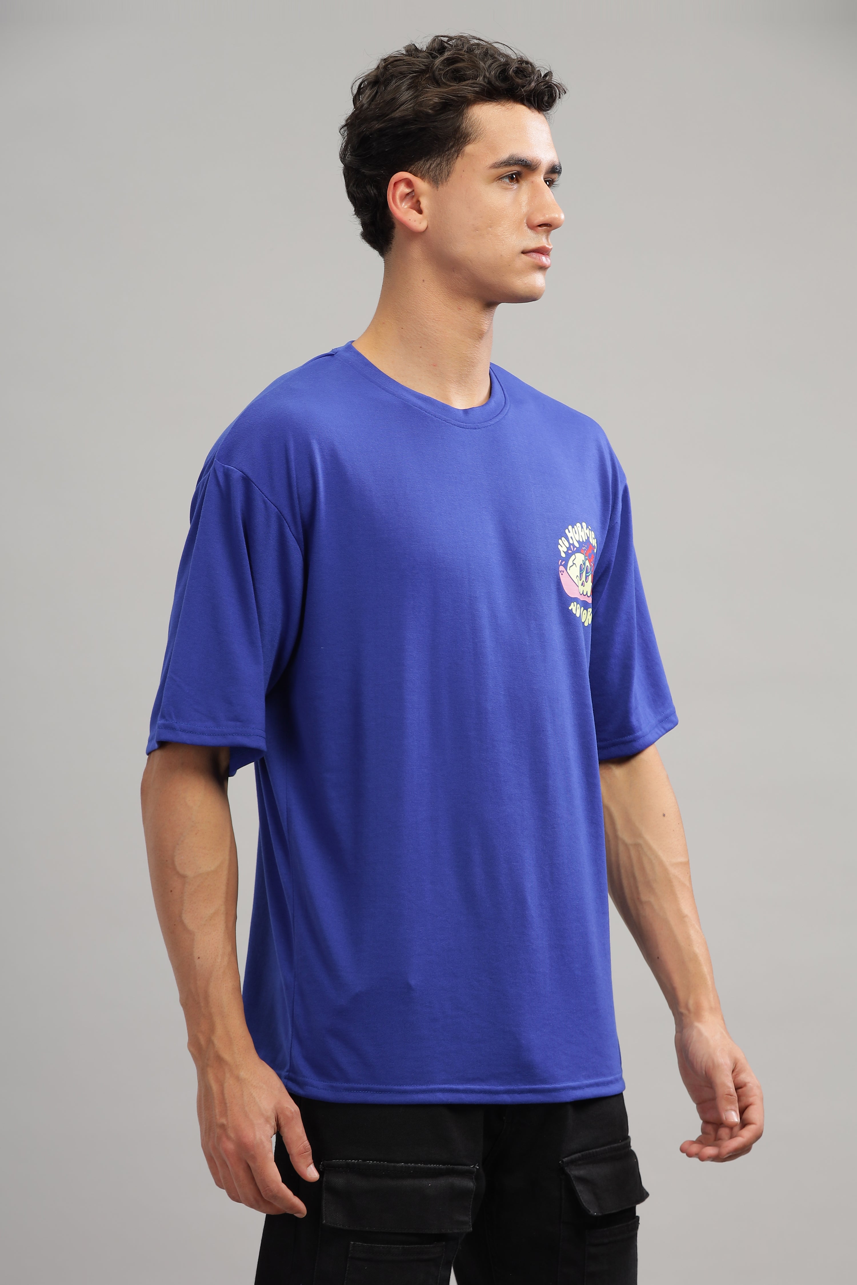 Blue Oversized "No Worries & No Hurries" T-Shirt