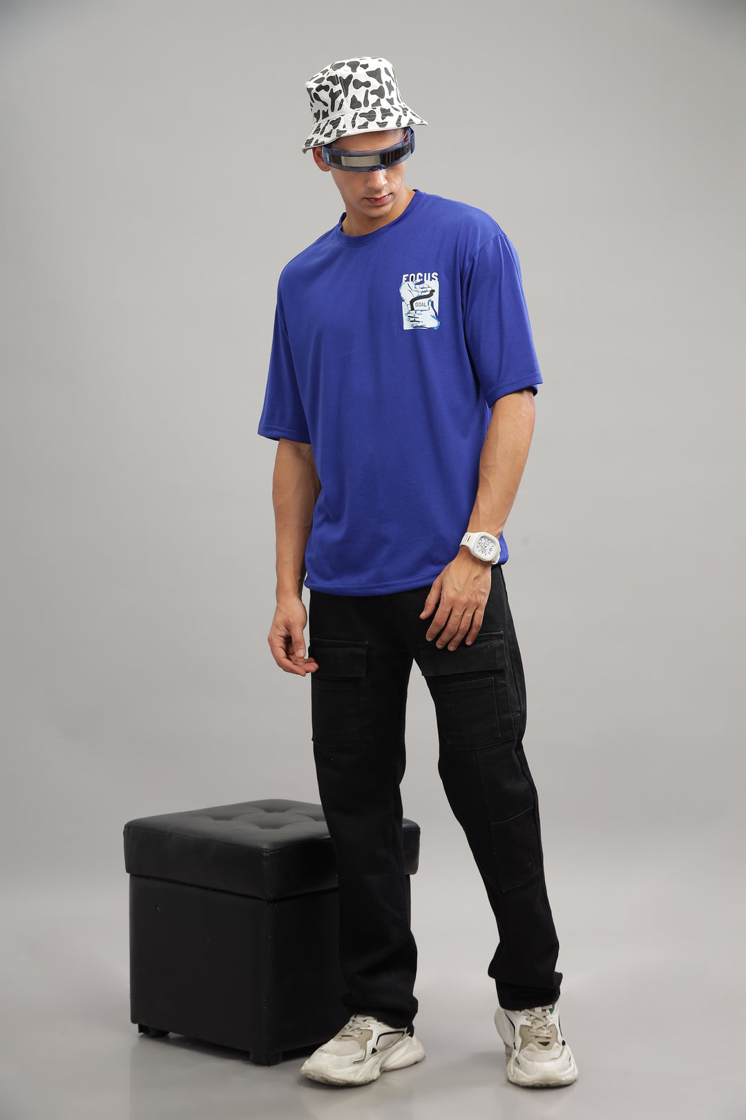 Blue Oversized "Focus Goal Print" T-Shirt