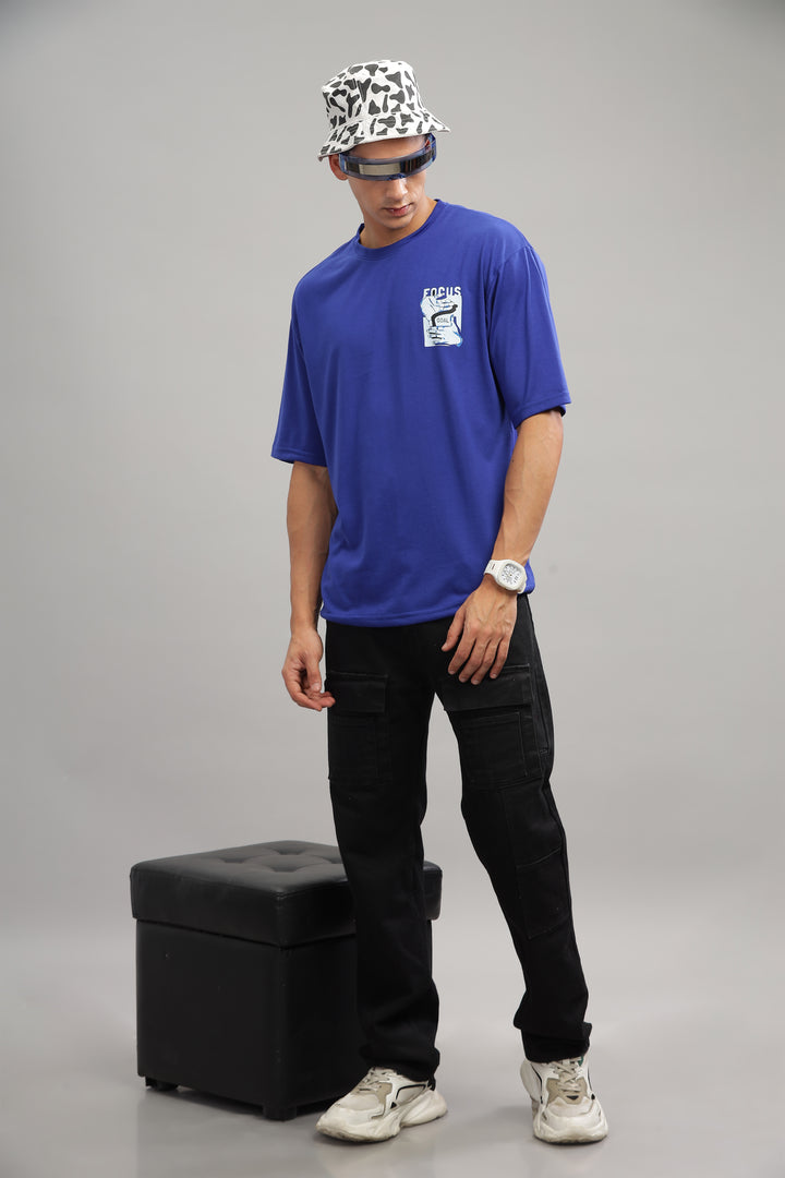 Blue Oversized "Focus Goal Print" T-Shirt