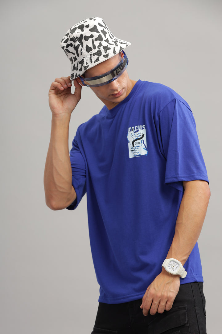Blue Oversized "Focus Goal Print" T-Shirt