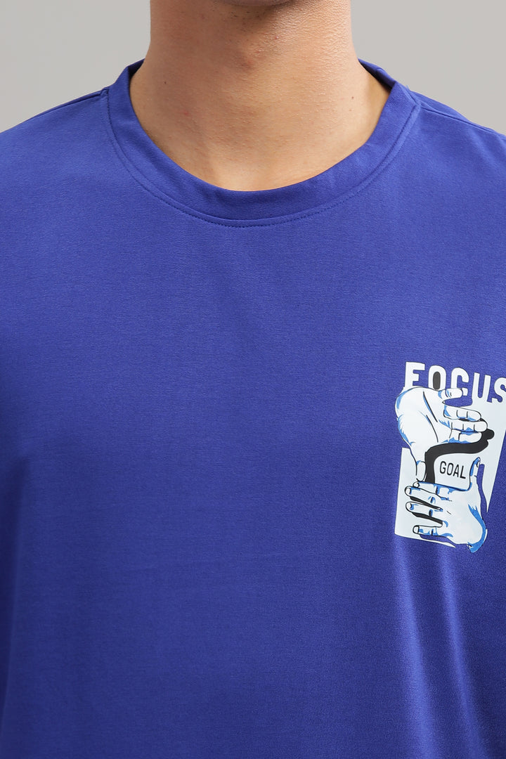 Blue Oversized "Focus Goal Print" T-Shirt