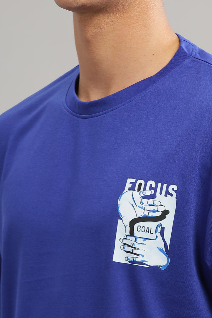Blue Oversized "Focus Goal Print" T-Shirt
