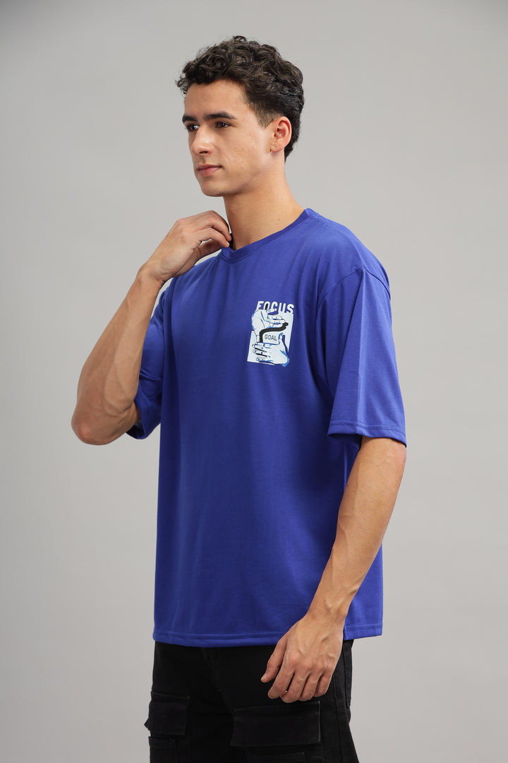 Blue Oversized "Focus Goal Print" T-Shirt