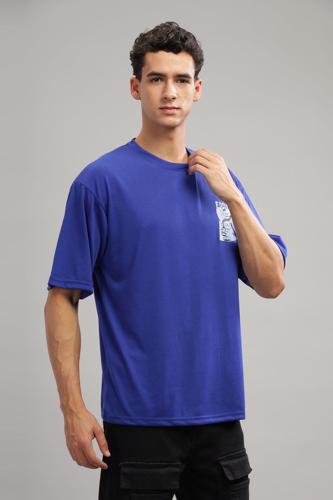 Blue Oversized "Focus Goal Print" T-Shirt