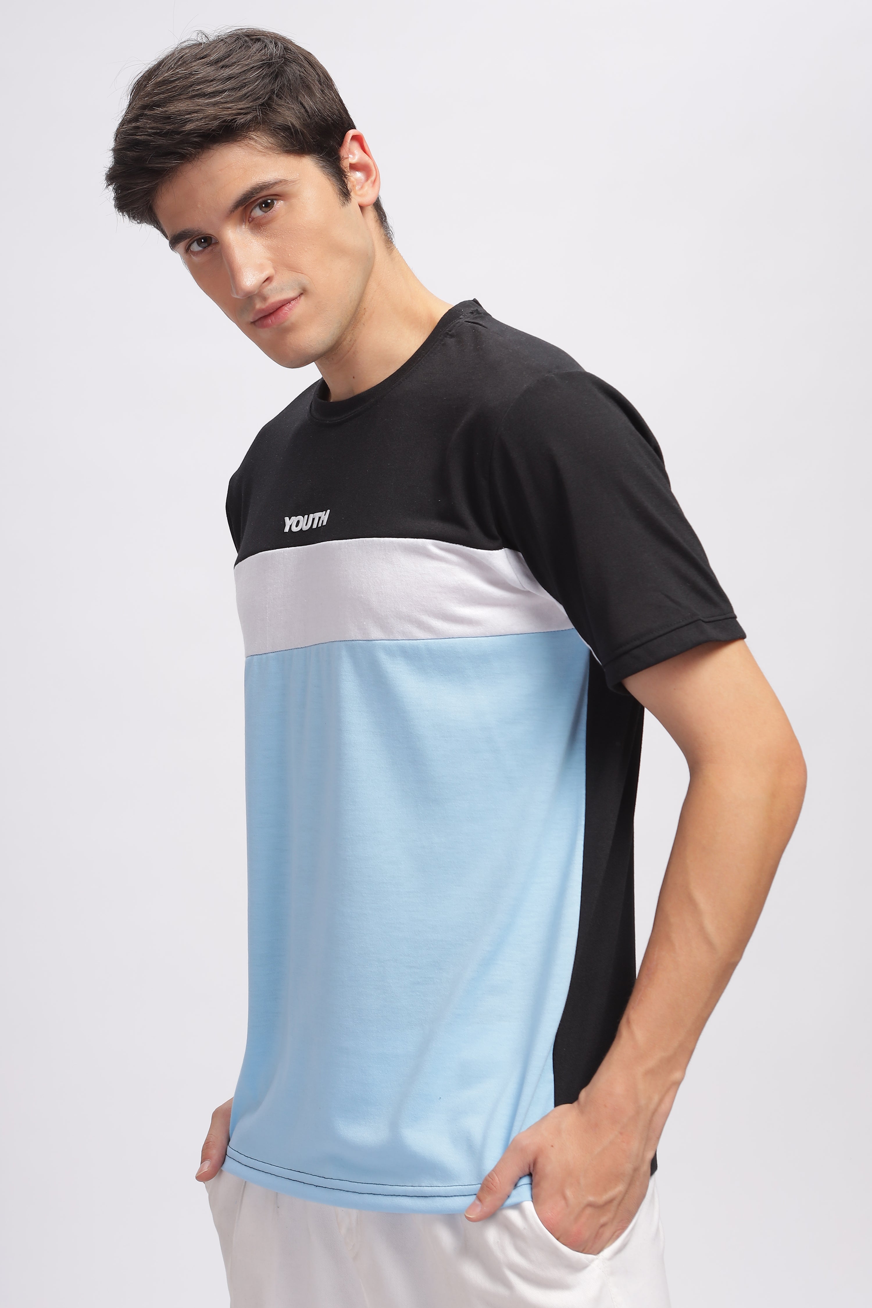 Black & Blue "Youth" Color Block Cotton T-Shirt