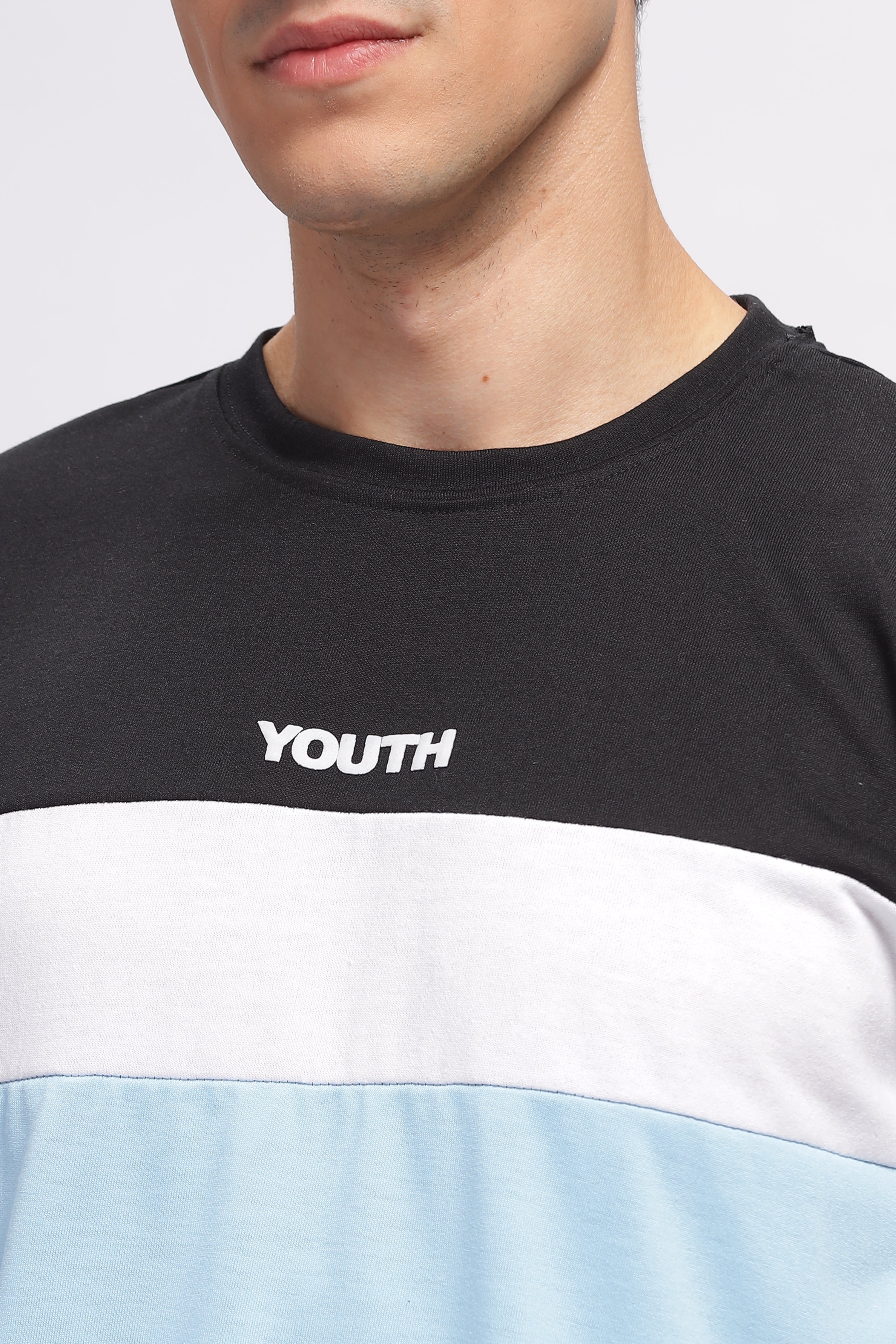 Black & Blue "Youth" Color Block Cotton T-Shirt
