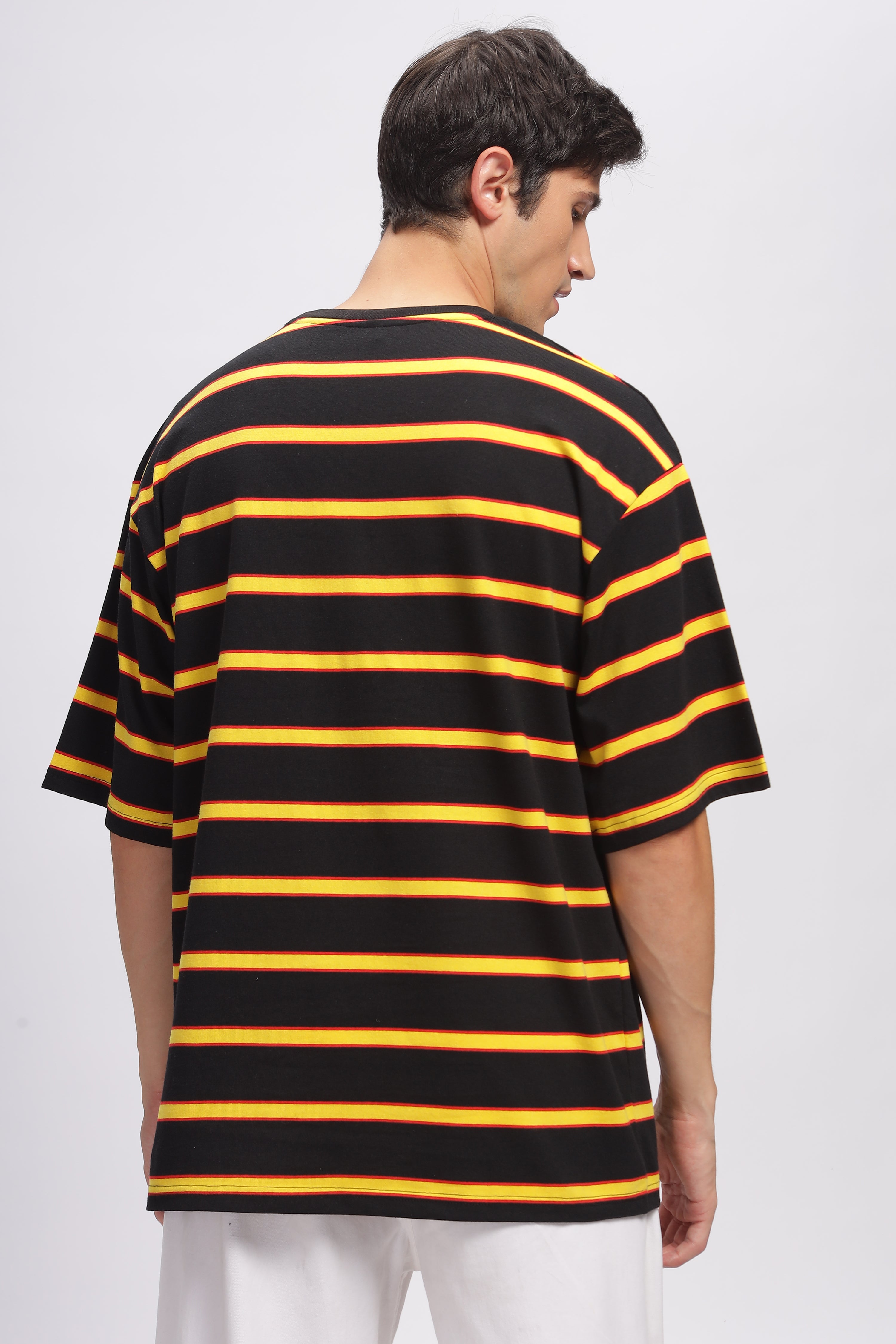 Black Oversized Striped Cotton Knit T-Shirt