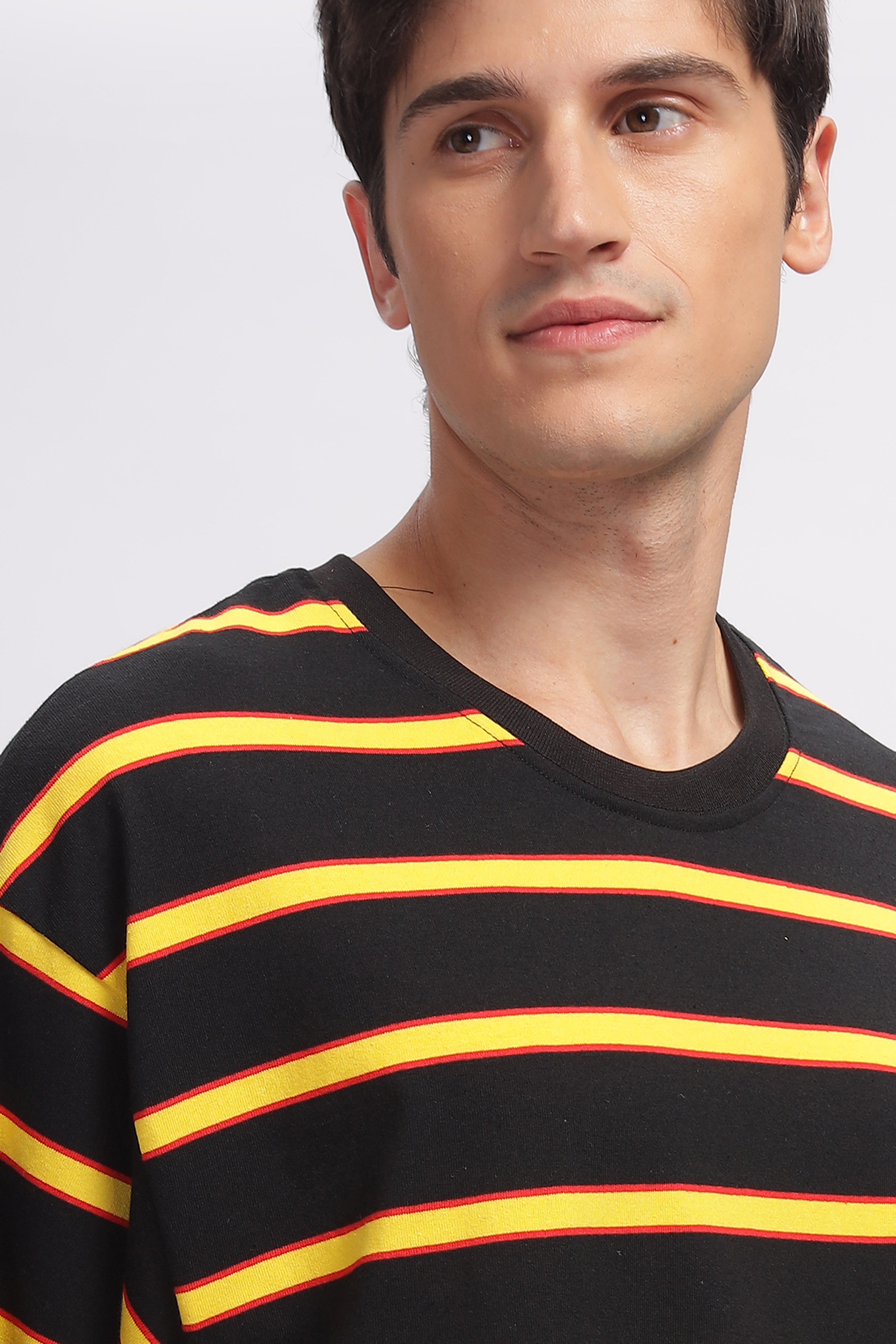 Black Oversized Striped Cotton Knit T-Shirt
