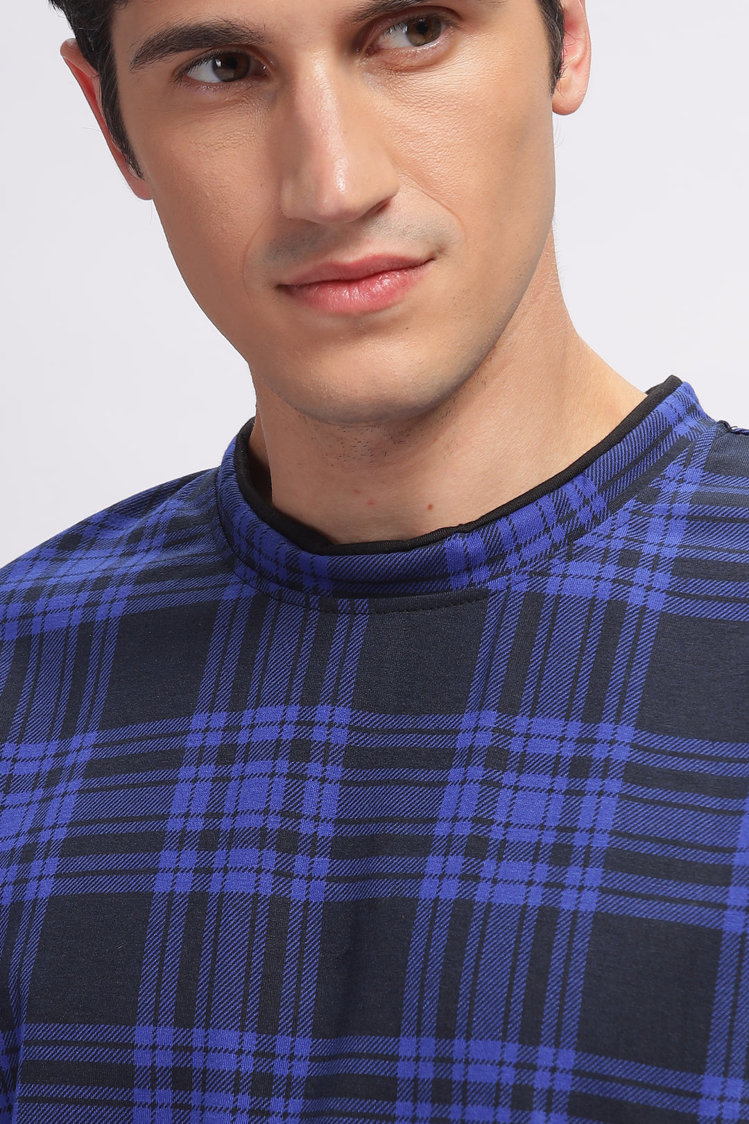 Blue Check Oversized Printed T-Shirt