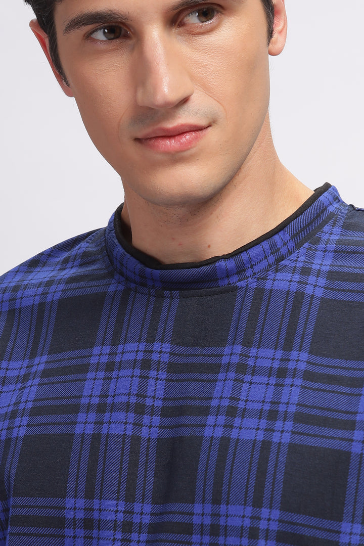Blue Check Oversized Printed T-Shirt