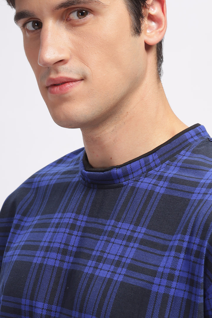 Blue Check Oversized Printed T-Shirt