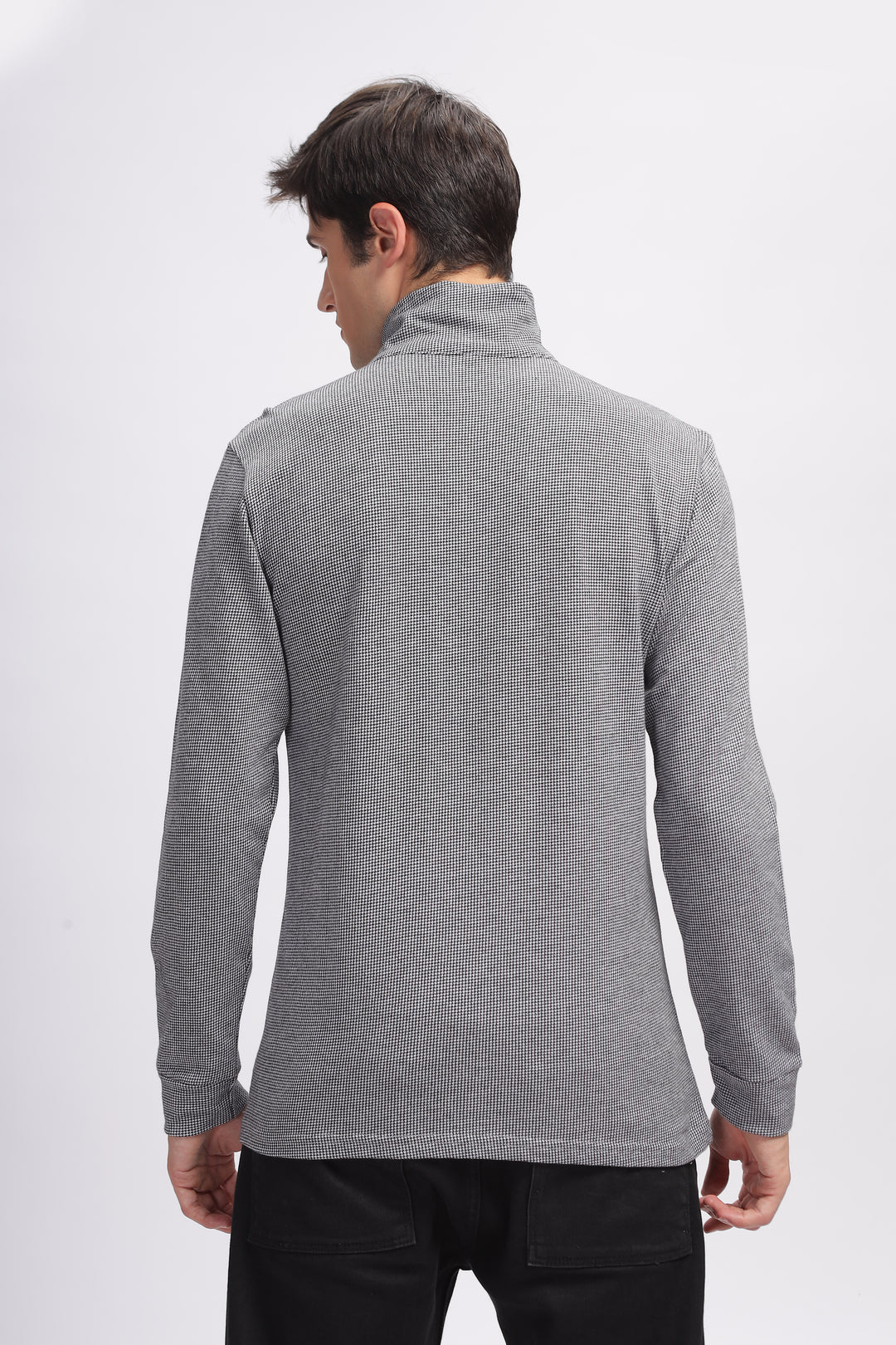 Grey Self Design Zipper T-Shirt