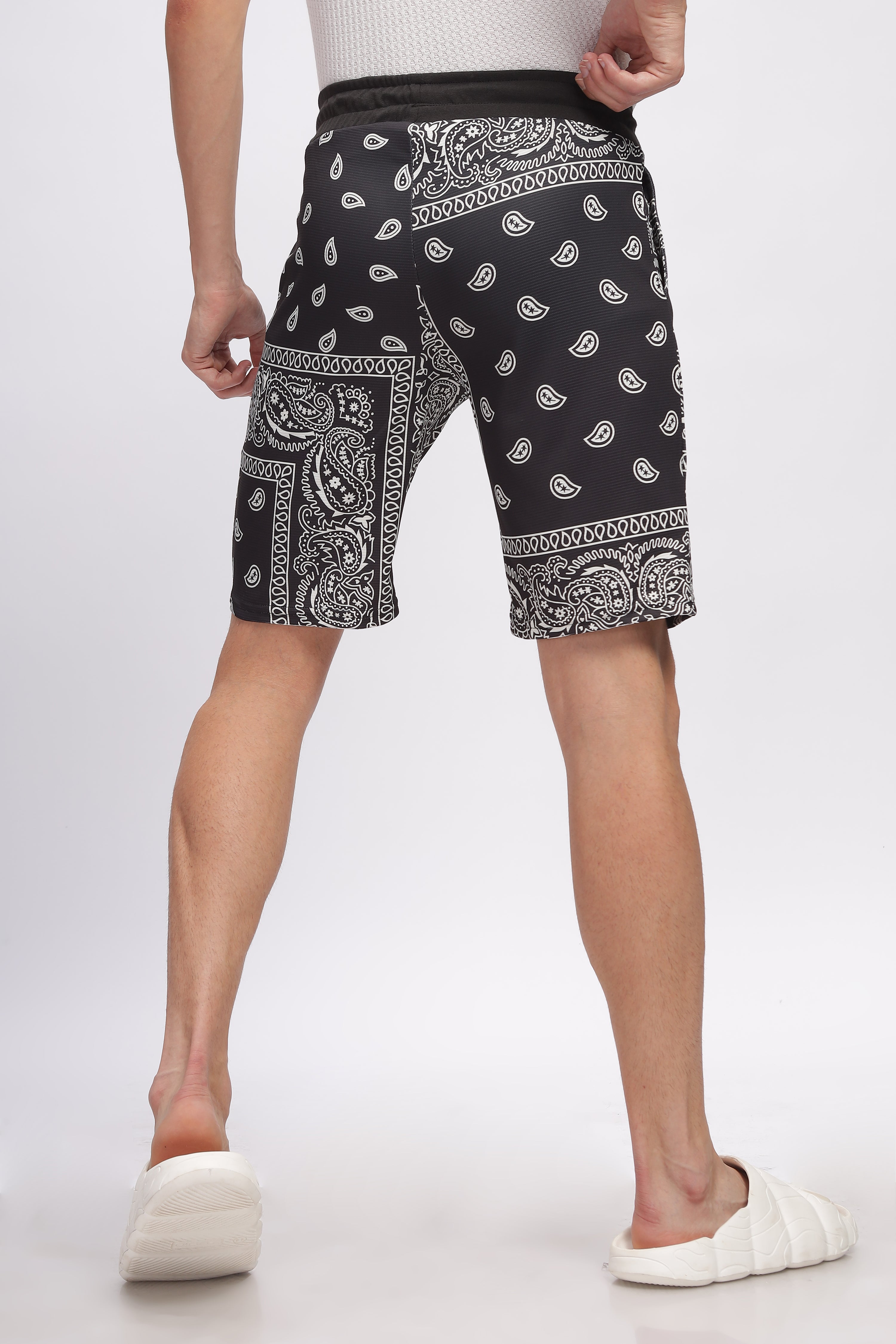 White Black Abstract Printed Summer Short
