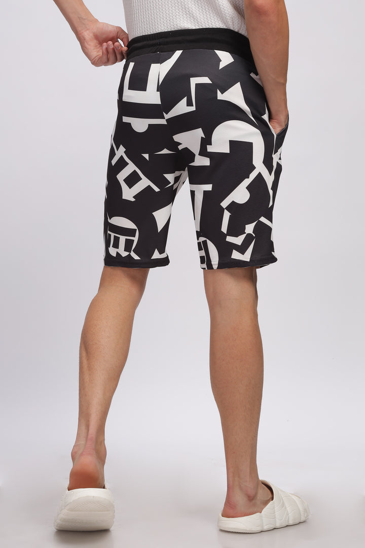 Black Digital Printed Summer Short
