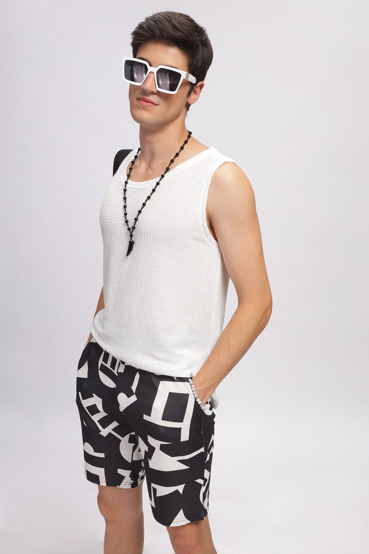 Black Digital Printed Summer Short