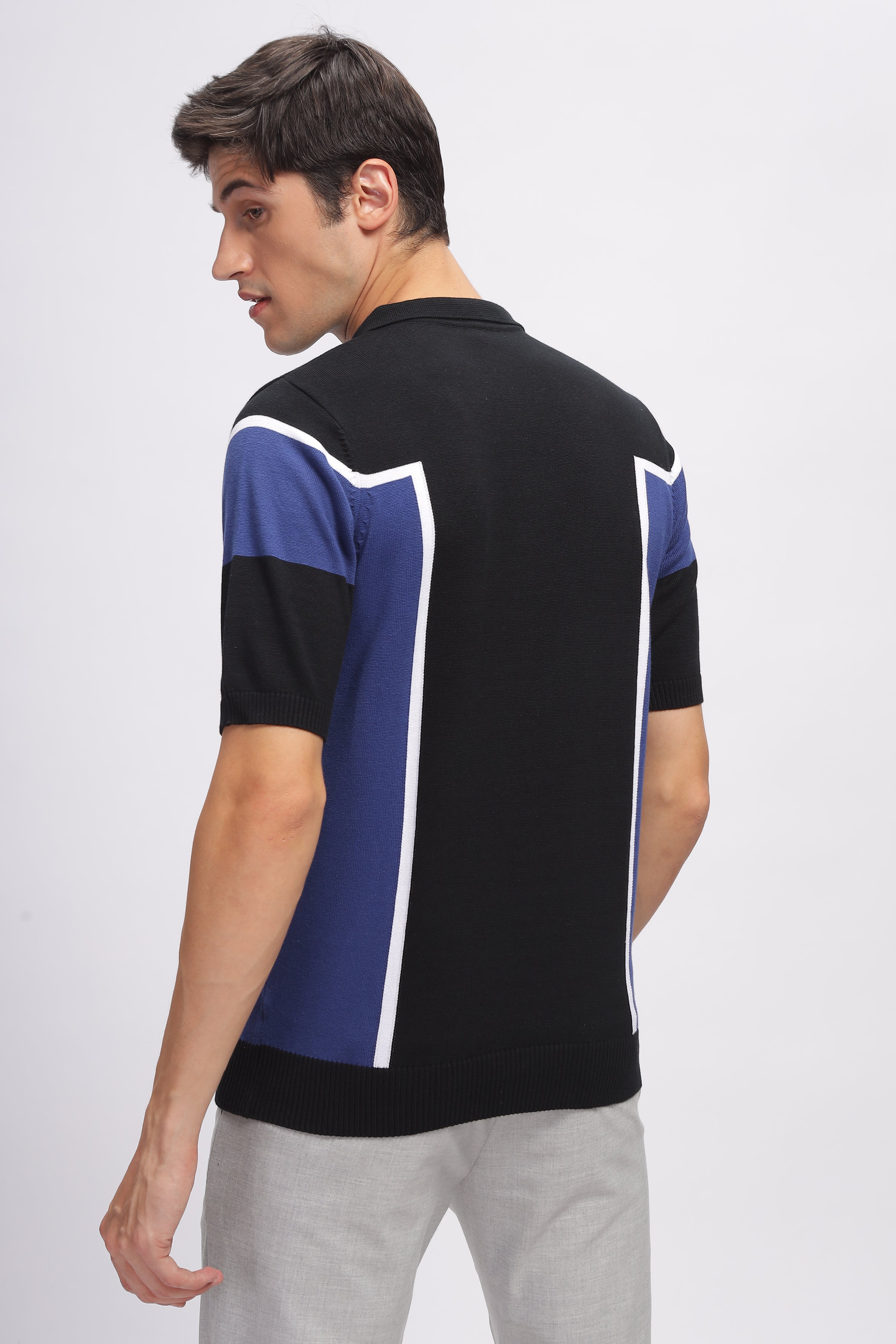 Blue Black Premium Cotton Flat Knit Polo T-Shirt