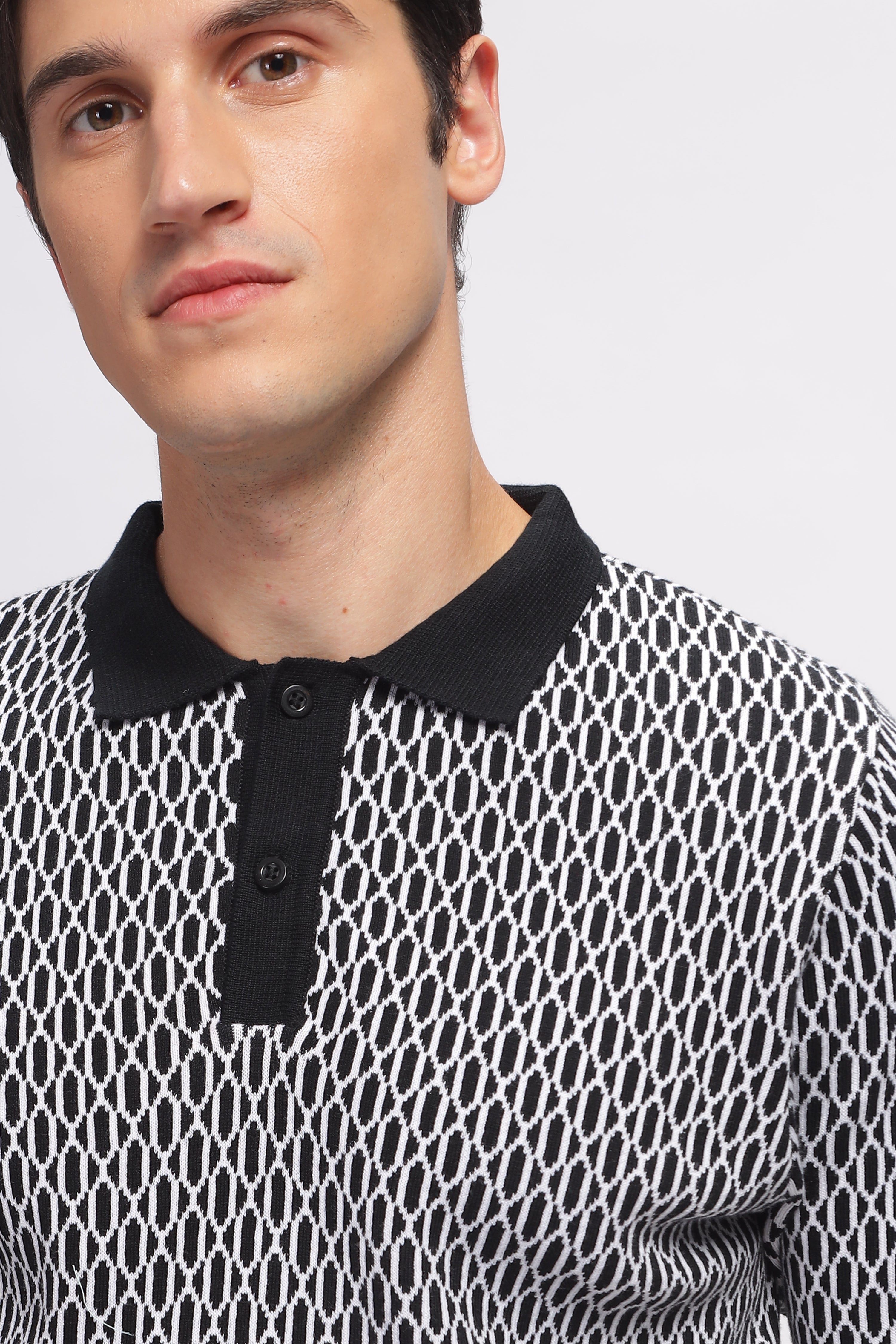 Black Abstract Flat Knit Premium Cotton Polo T-Shirt