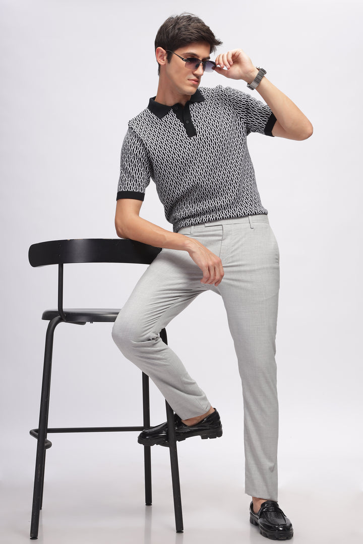 Black Abstract Flat Knit Premium Cotton Polo T-Shirt