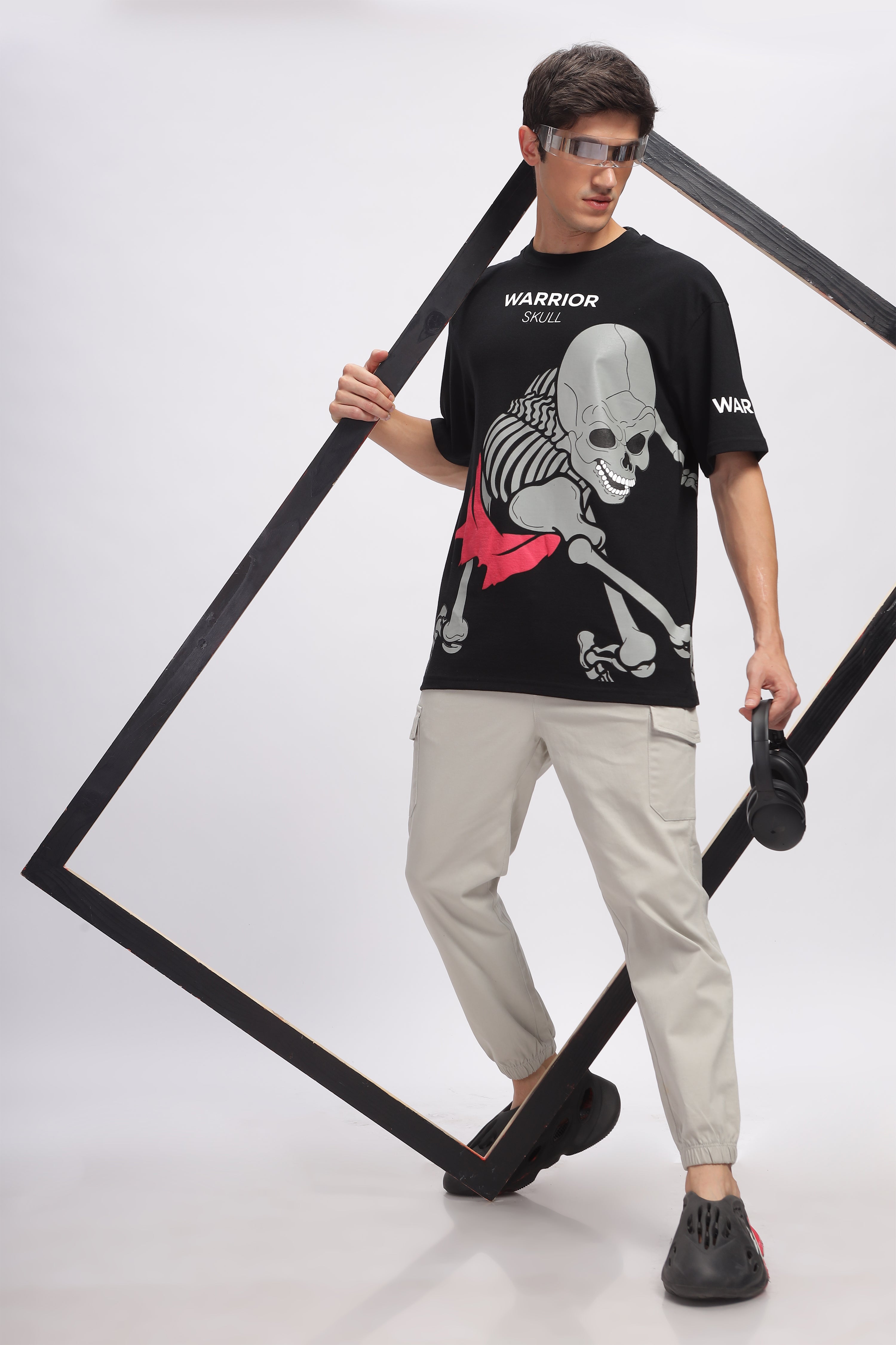 Black Oversized Skeleton Printed Sustainable T-Shirt