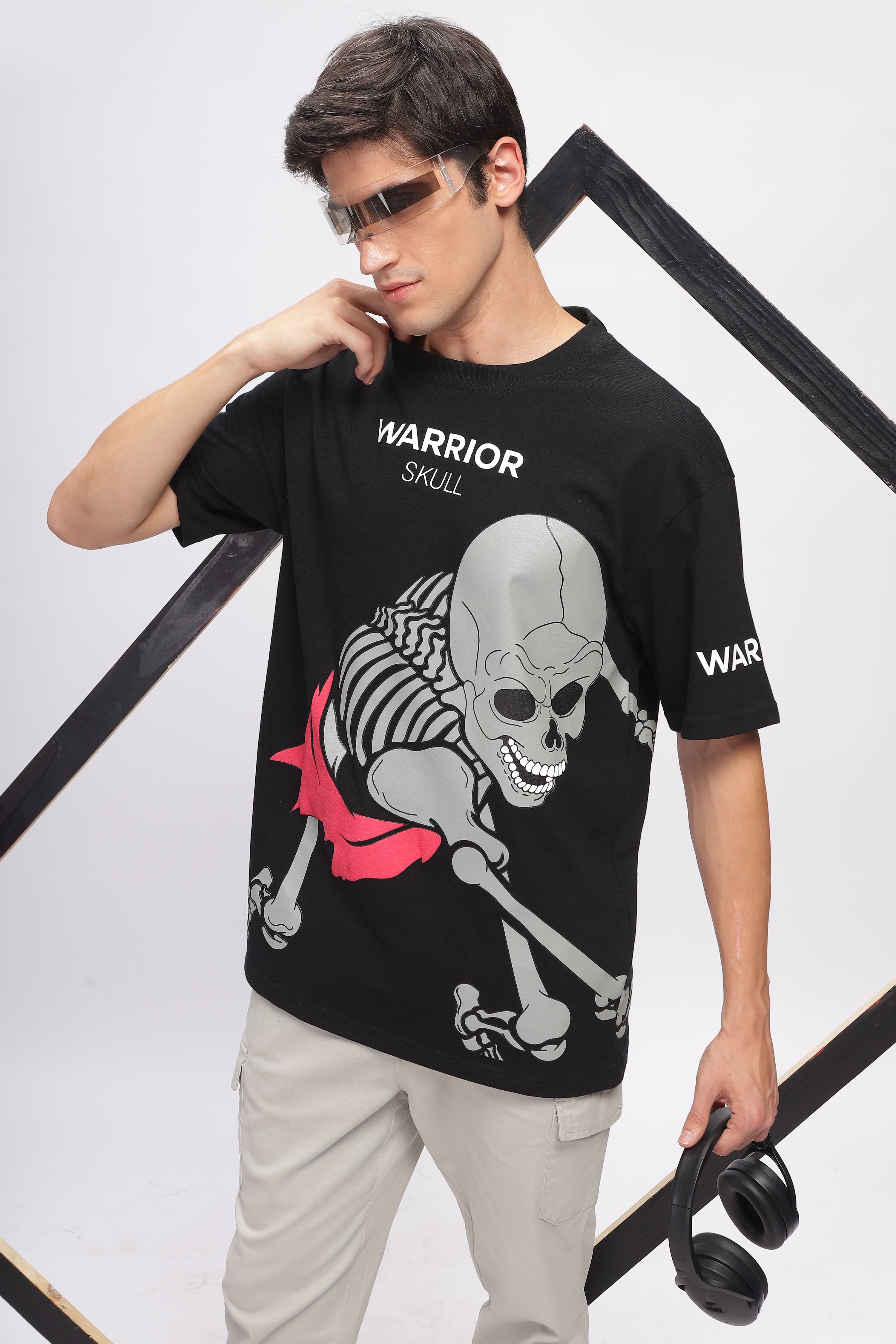 Black Oversized Skeleton Printed Sustainable T-Shirt