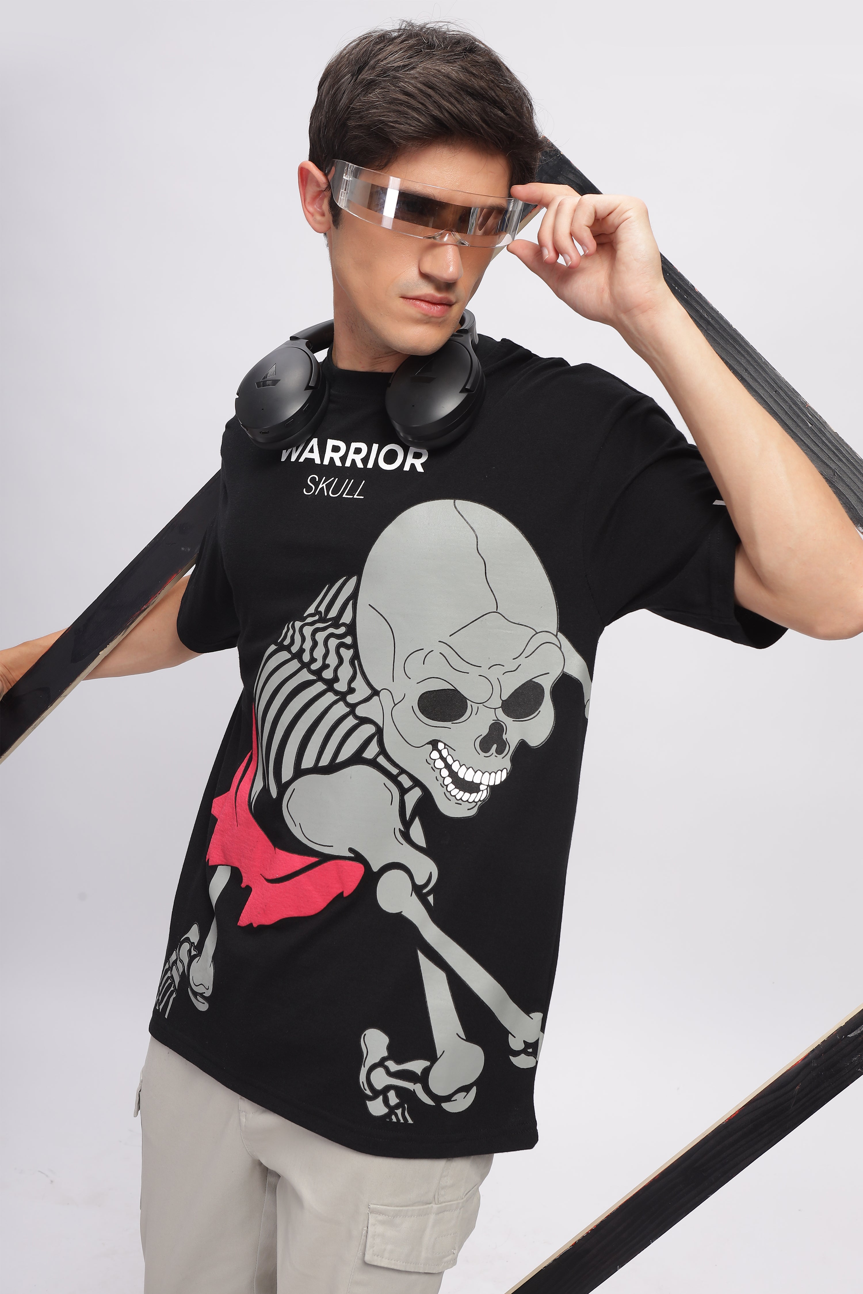 Black Oversized Skeleton Printed Sustainable T-Shirt