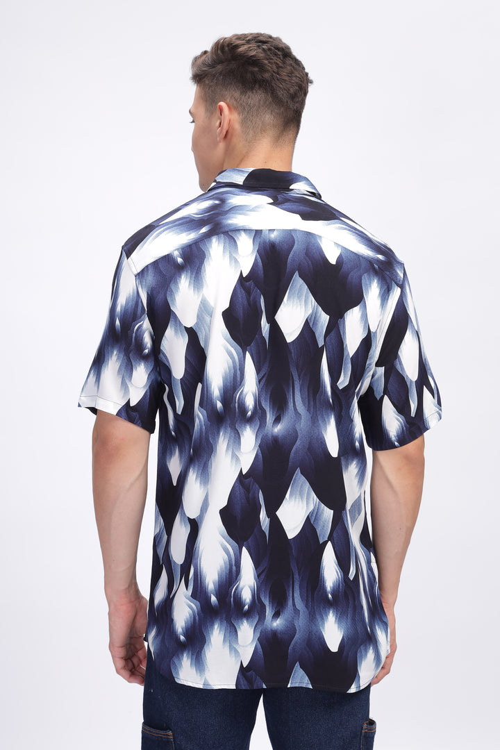 Nocturne Blue White Rayon Shirt
