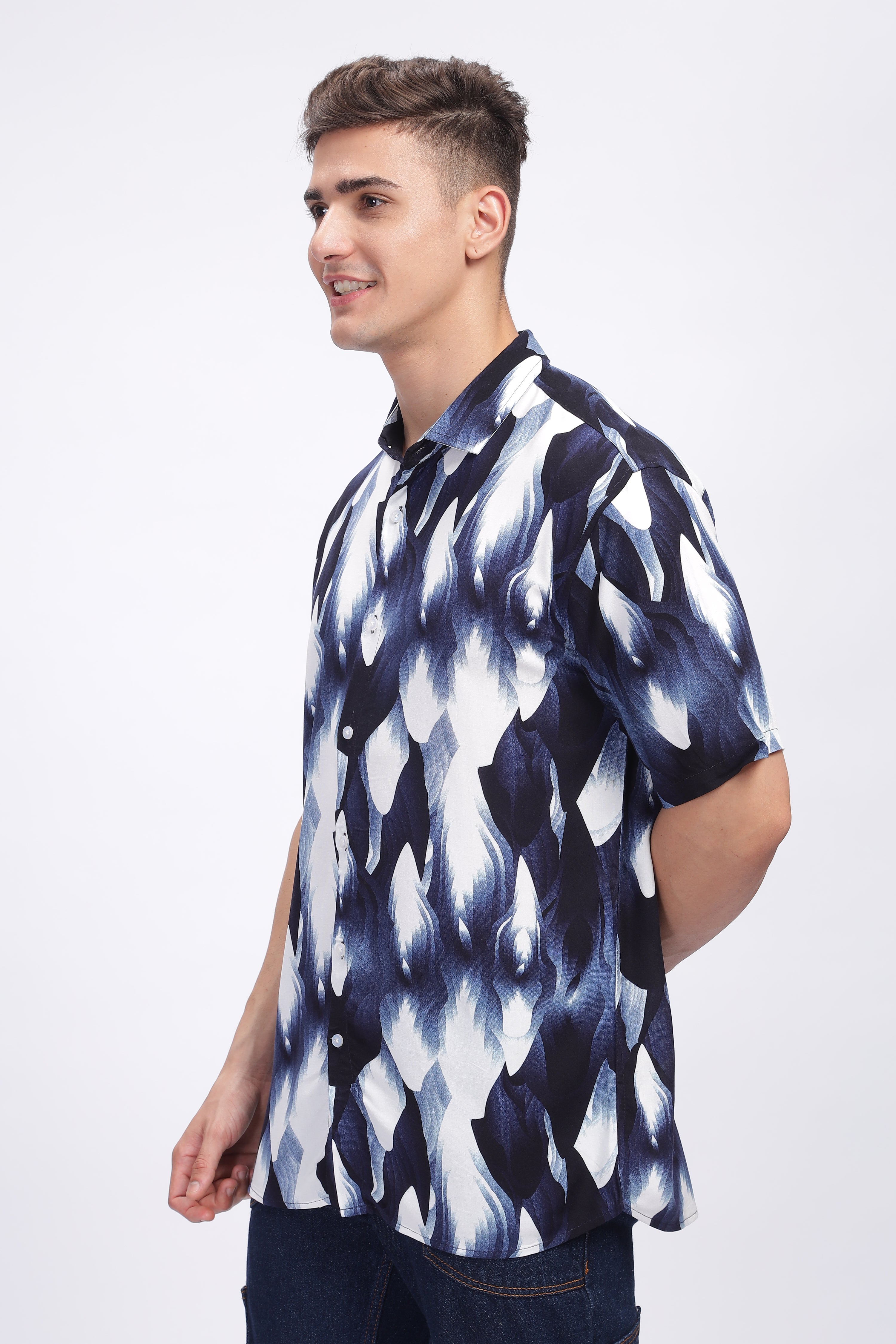 Nocturne Blue White Rayon Shirt