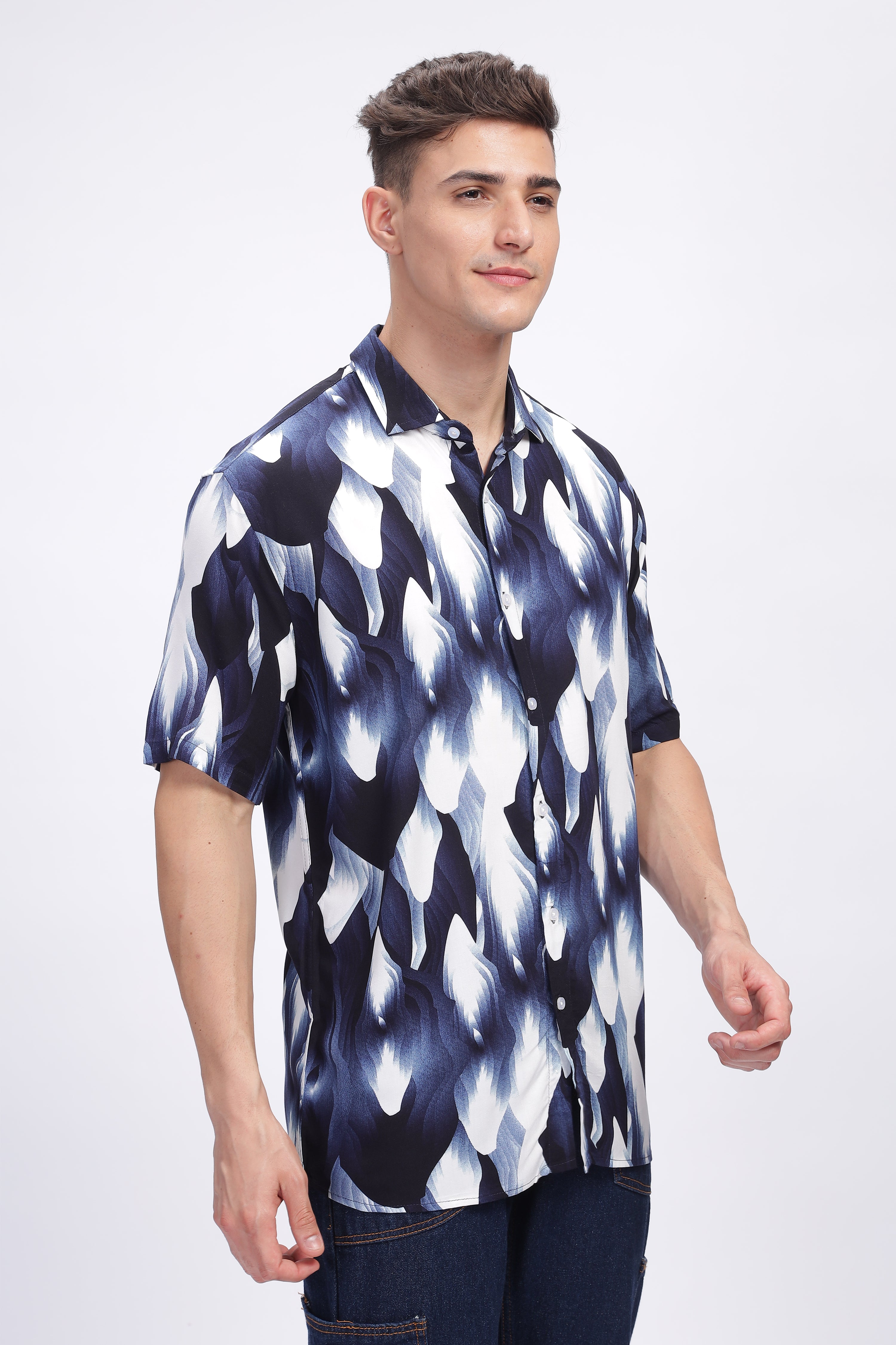 Nocturne Blue White Rayon Shirt