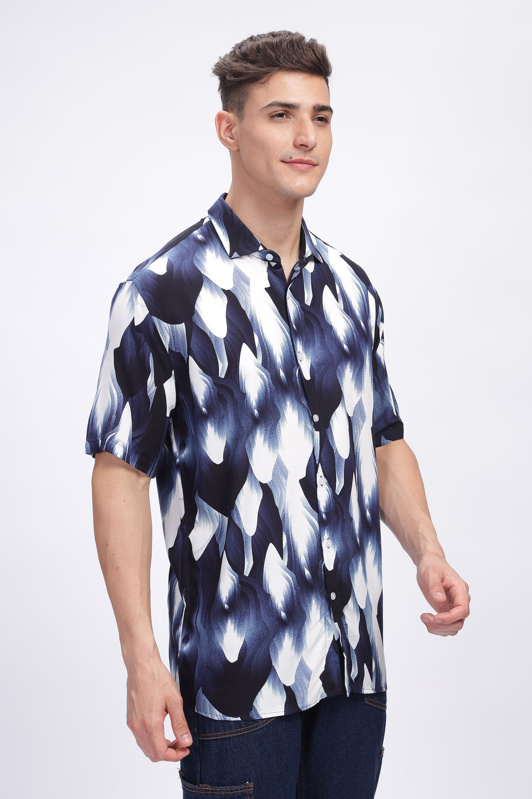Nocturne Blue White Rayon Shirt