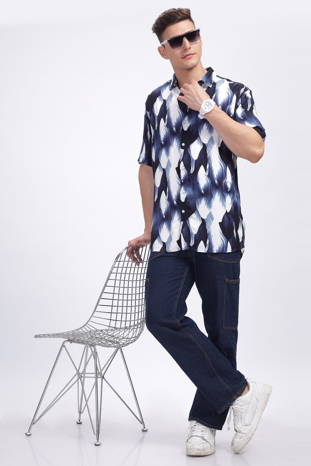 Nocturne Blue White Rayon Shirt