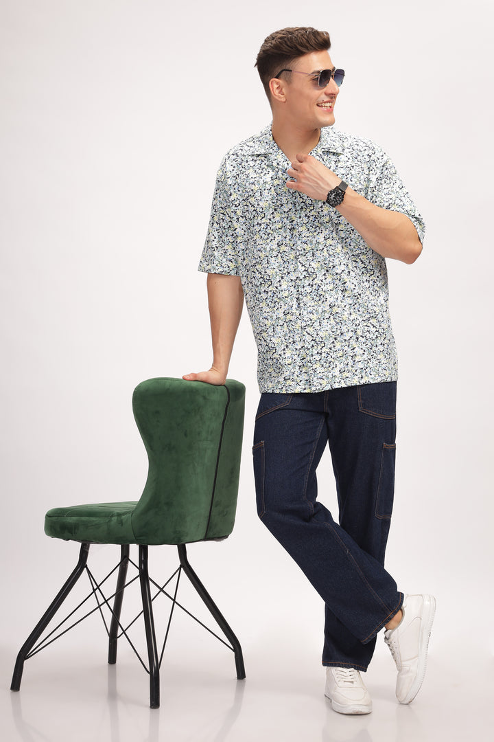 White Floral Revere Collar Shirt