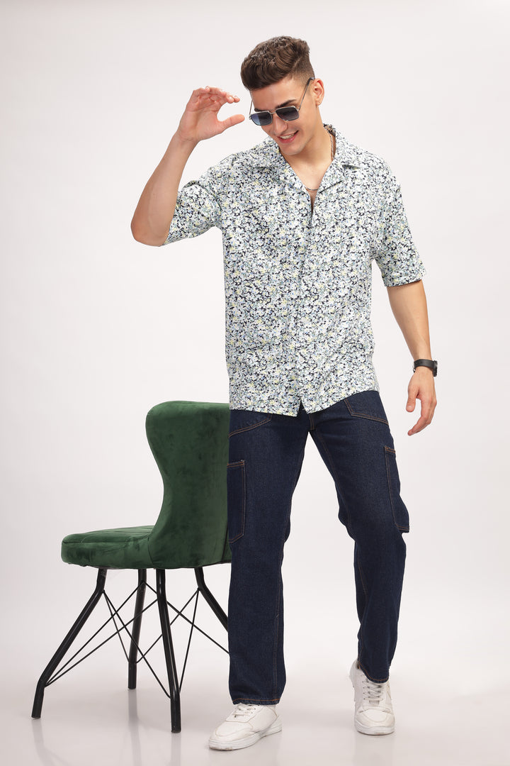White Floral Revere Collar Shirt