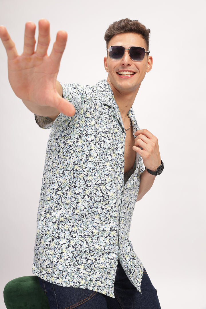 White Floral Revere Collar Shirt