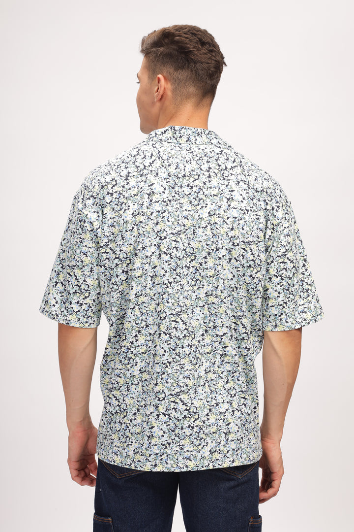 White Floral Revere Collar Shirt