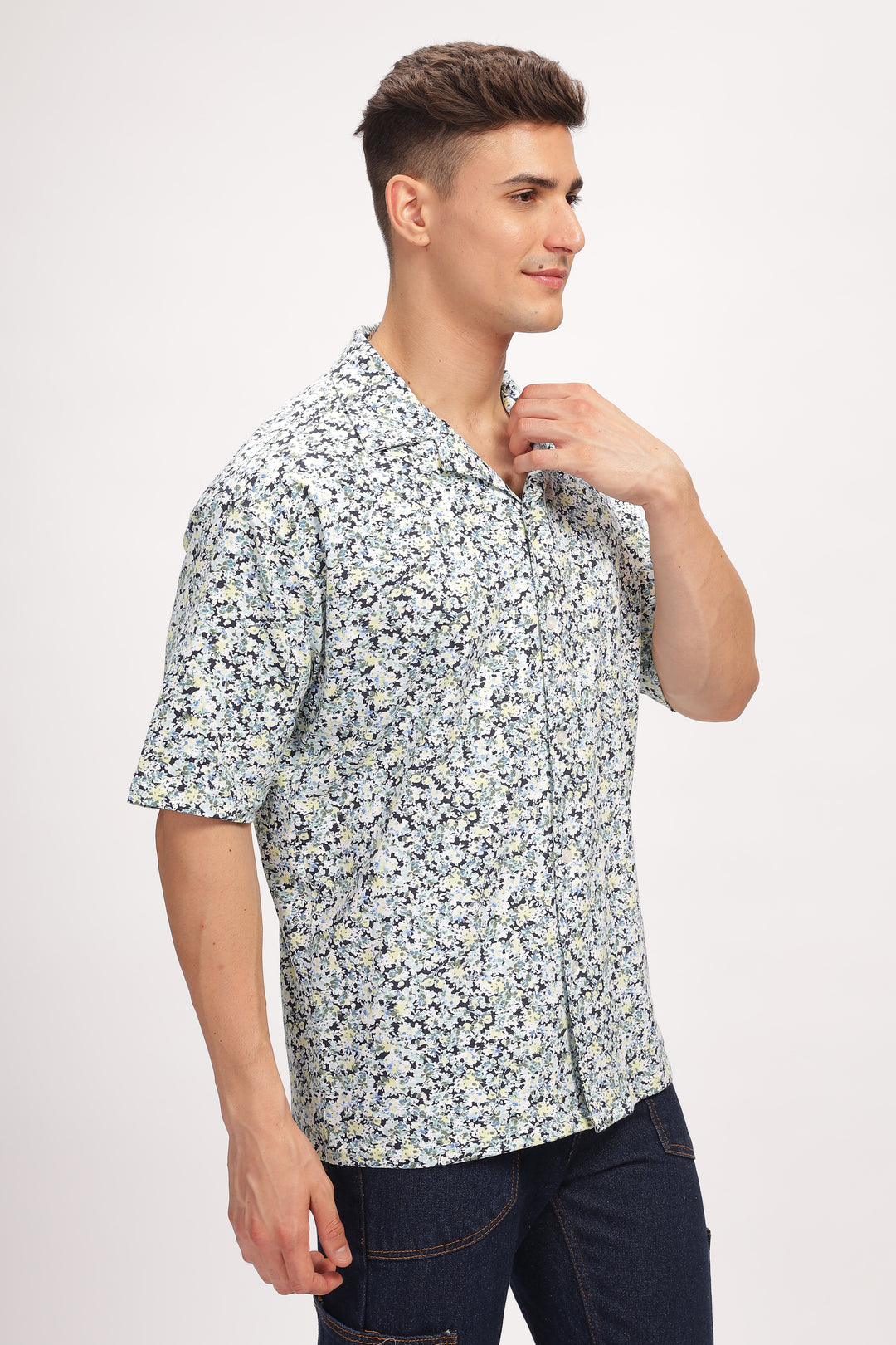 White Floral Revere Collar Shirt