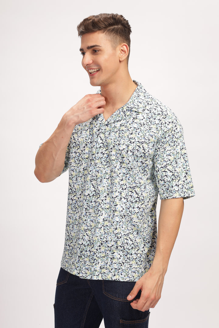 White Floral Revere Collar Shirt
