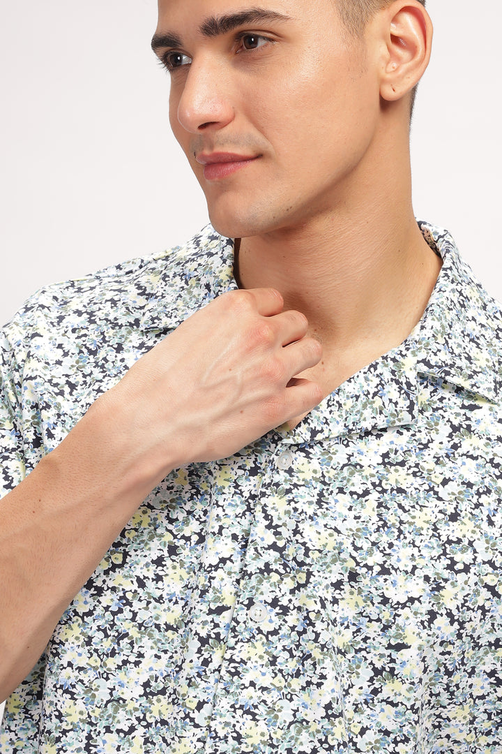 White Floral Revere Collar Shirt
