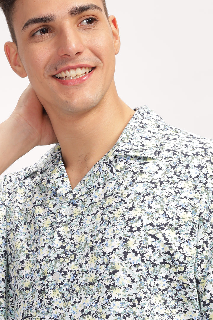 White Floral Revere Collar Shirt