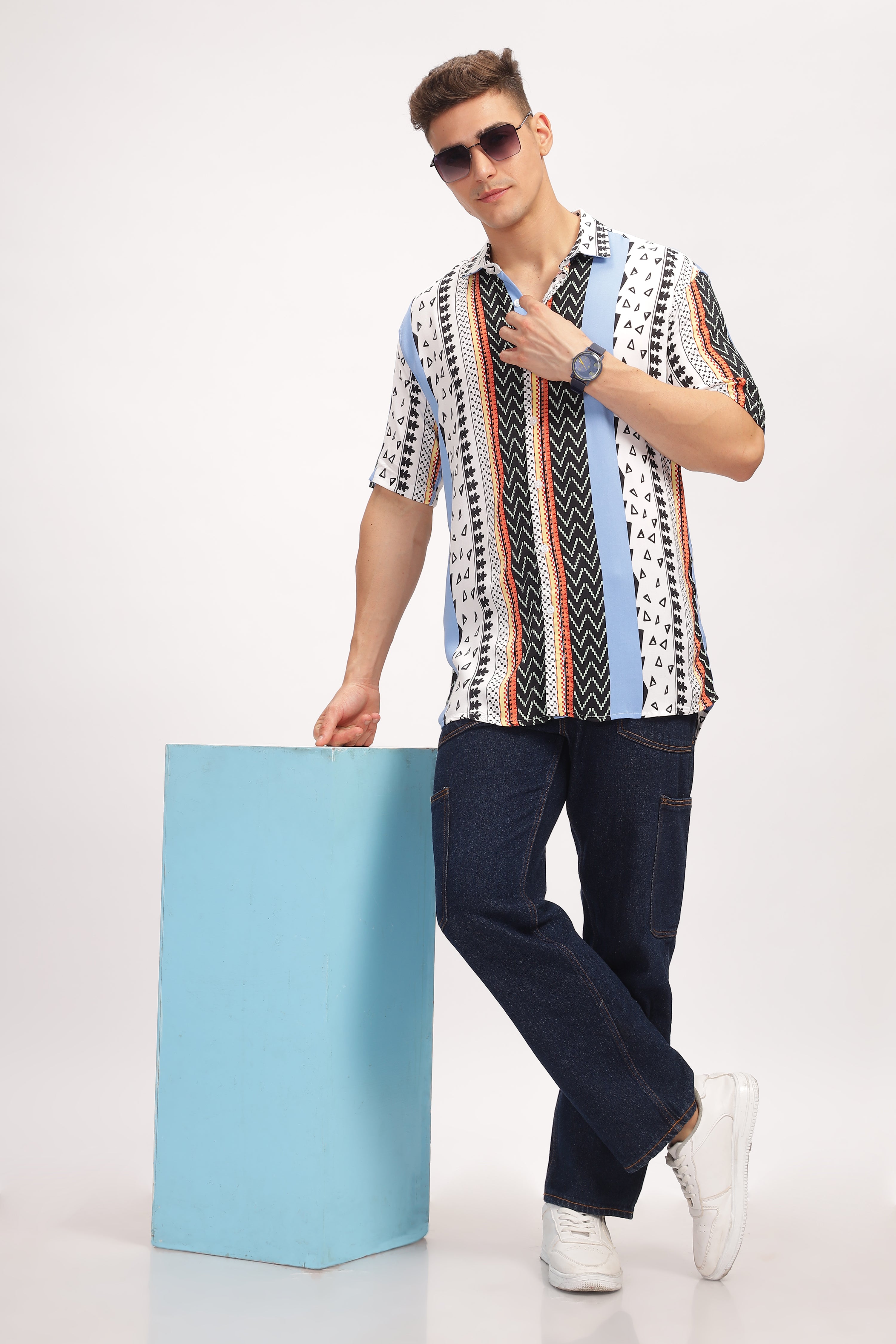 Spectrum White Oversized Printed Shirt