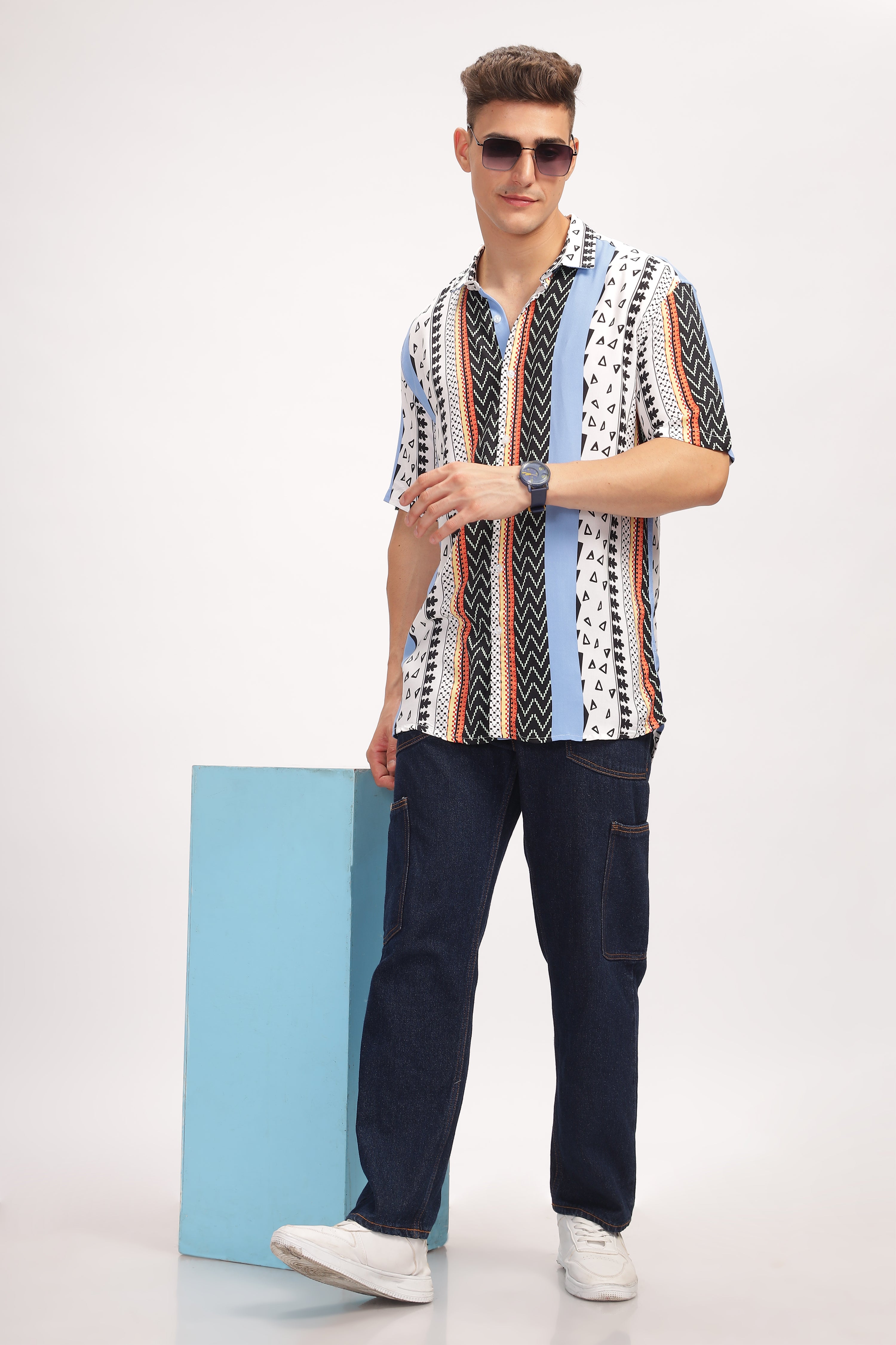 Spectrum White Oversized Printed Shirt