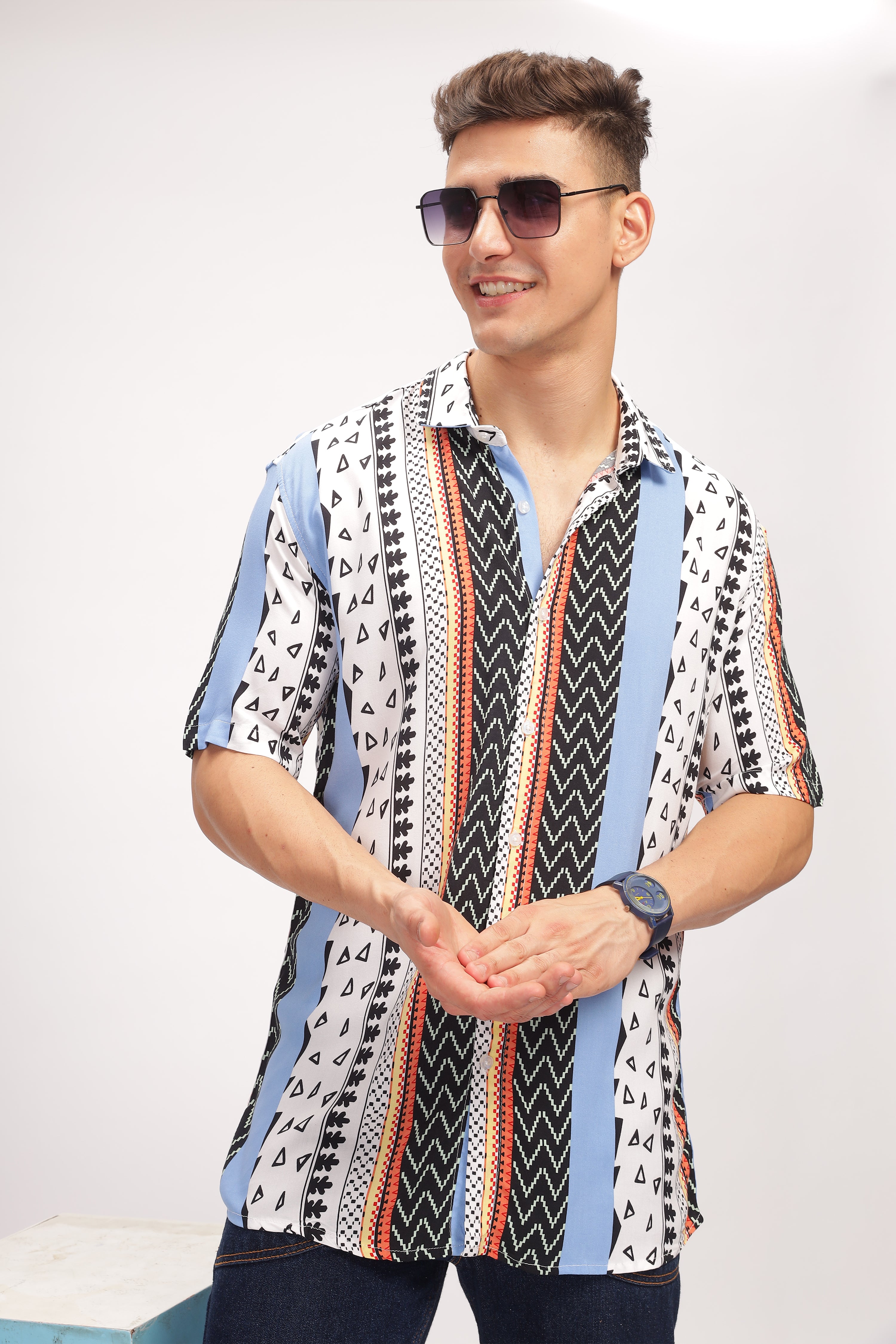 Spectrum White Oversized Printed Shirt