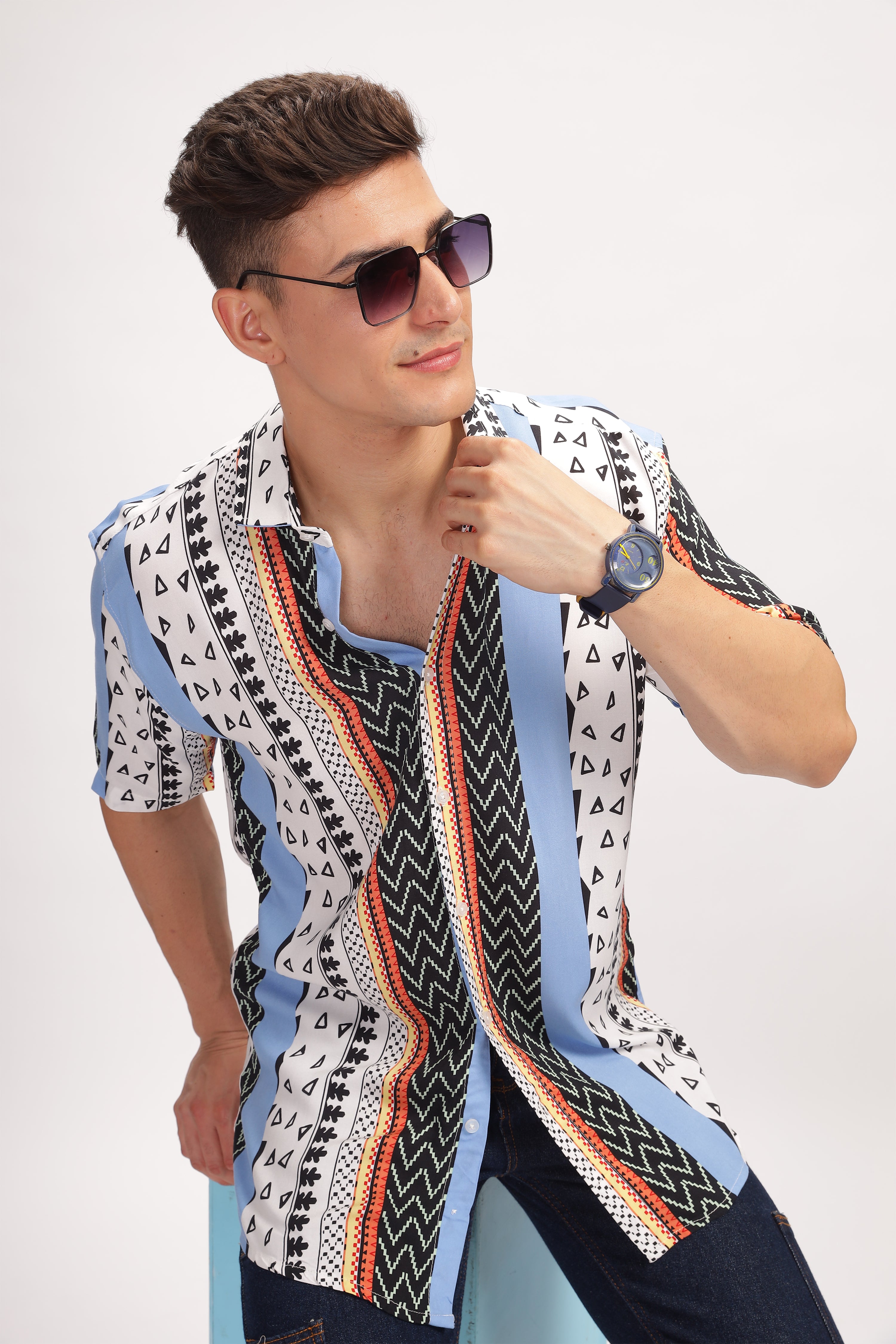Spectrum White Oversized Printed Shirt