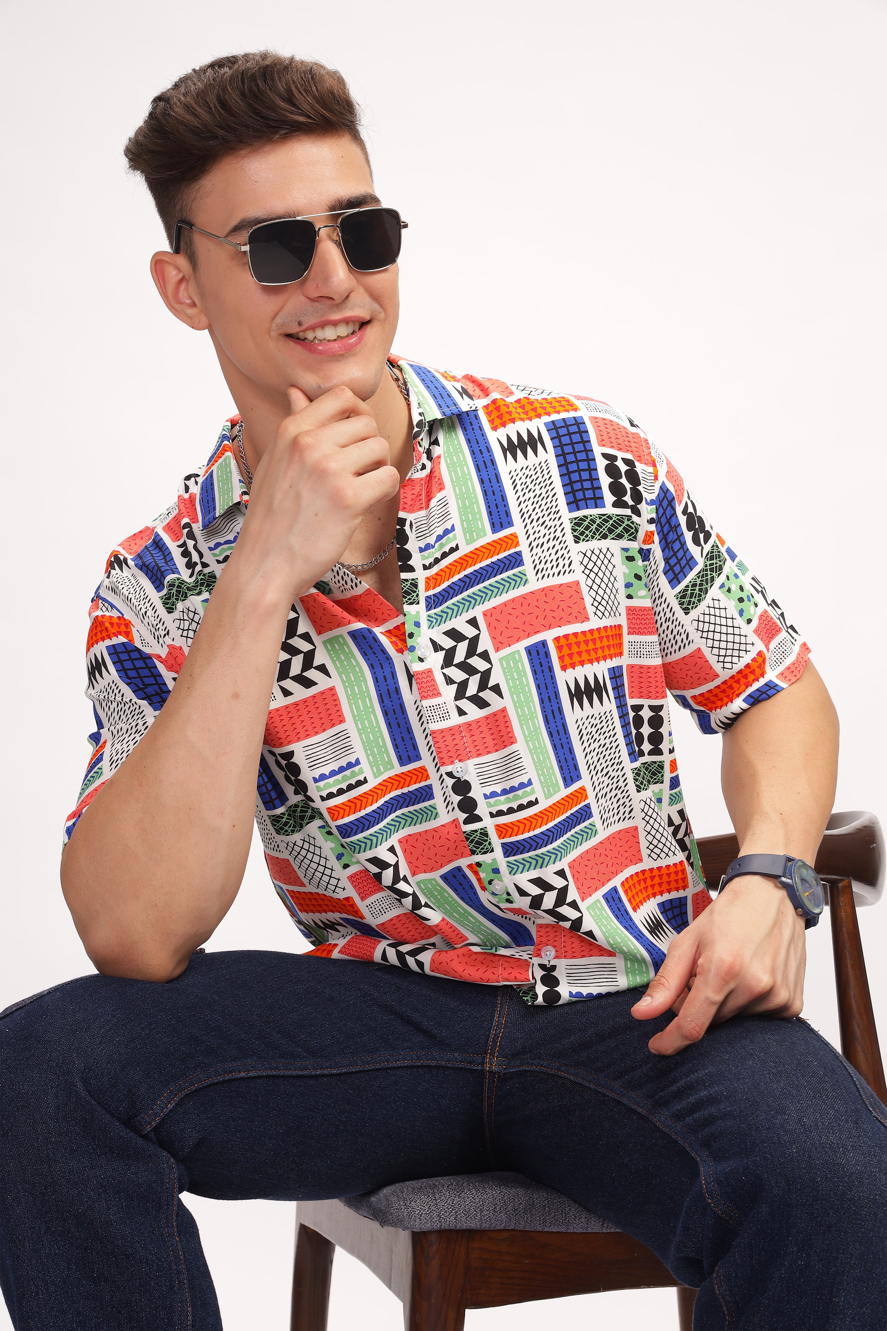 Mosaic Multicolor Oversized Printed Shirt