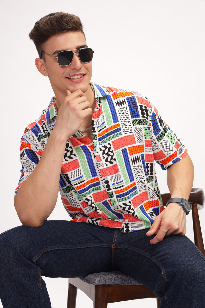Mosaic Multicolor Oversized Printed Shirt