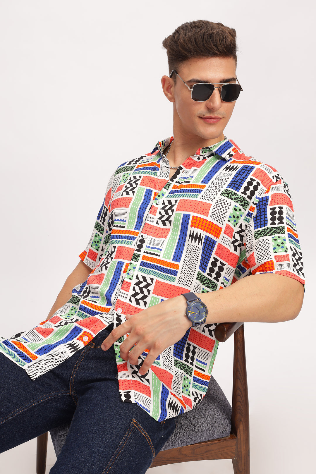 Mosaic Multicolor Oversized Printed Shirt